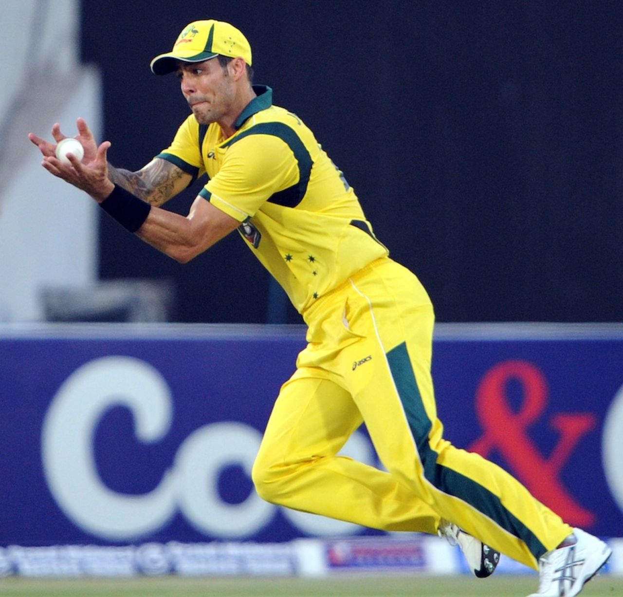 Mitchell Johnson takes a catch , Pakistan v Australia, 1st ODI, Sharjah, August 28, 2012