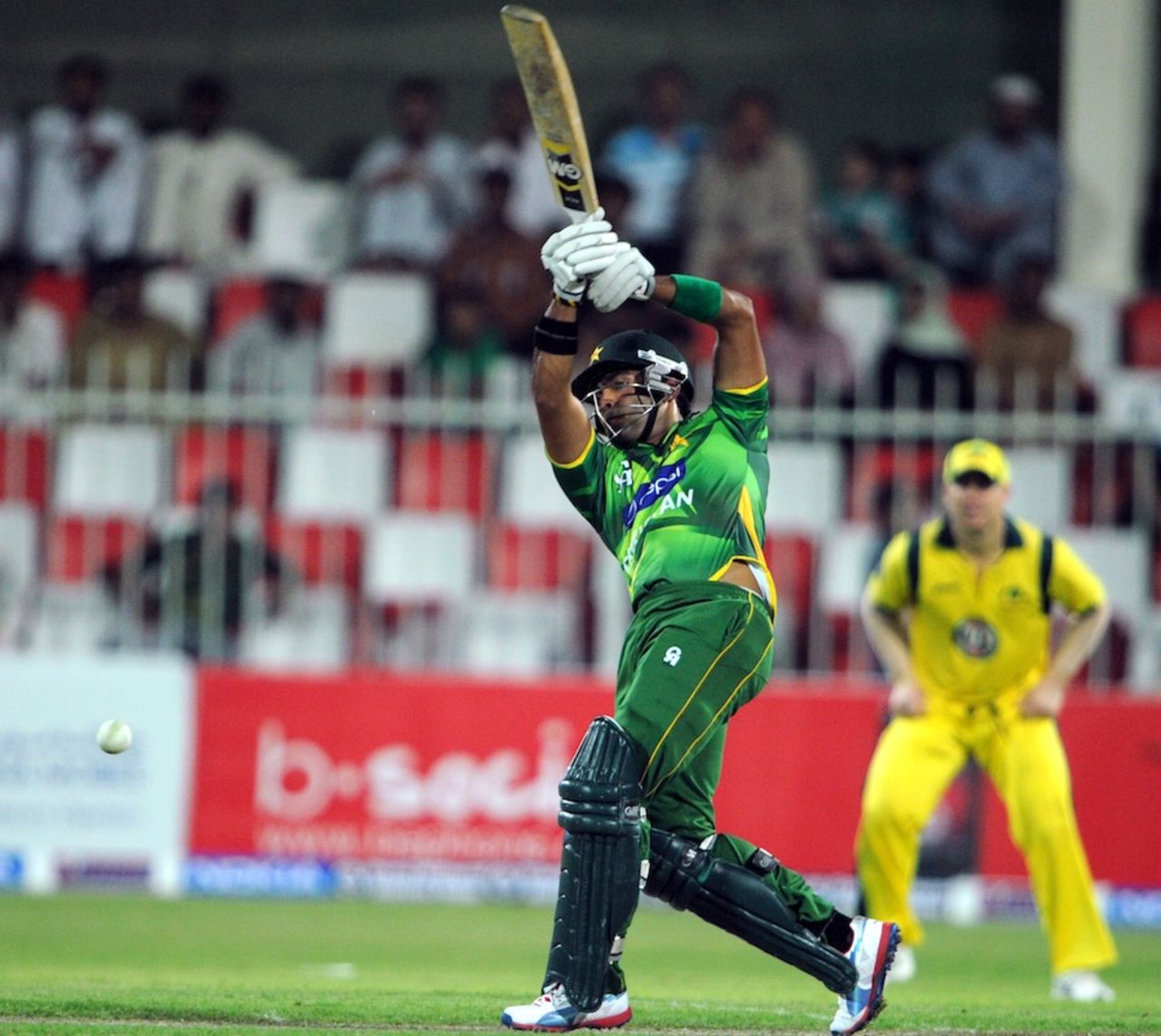 Umar Akmal plays an aggressive shot, Pakistan v Australia, 1st ODI, Sharjah, August 28, 2012