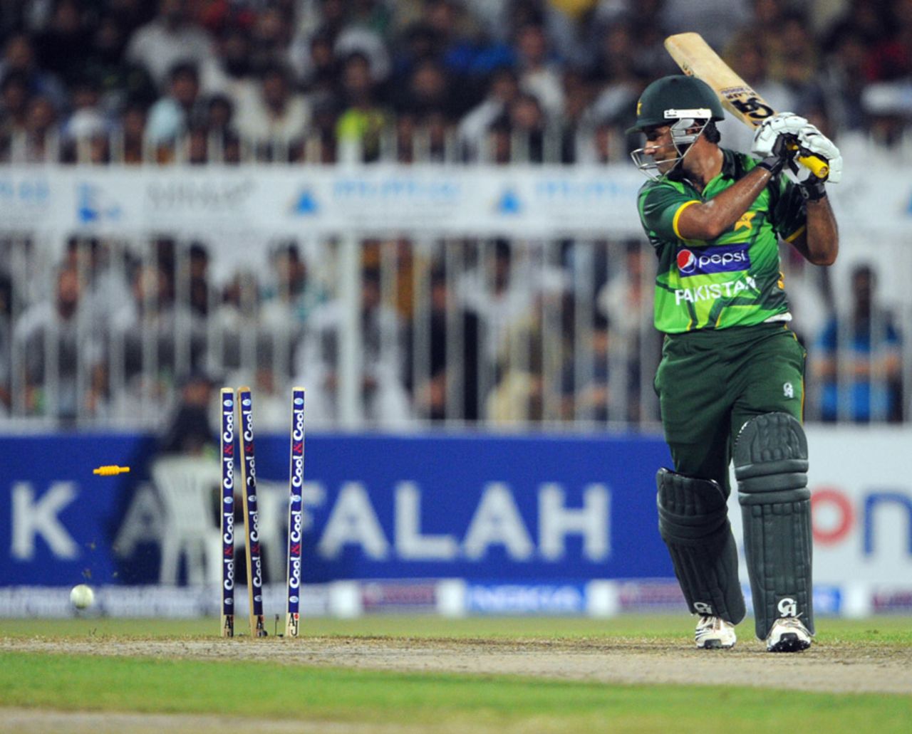 Asad Shafiq is bowled for 56, Pakistan v Australia, 1st ODI, Sharjah, August 28, 2012