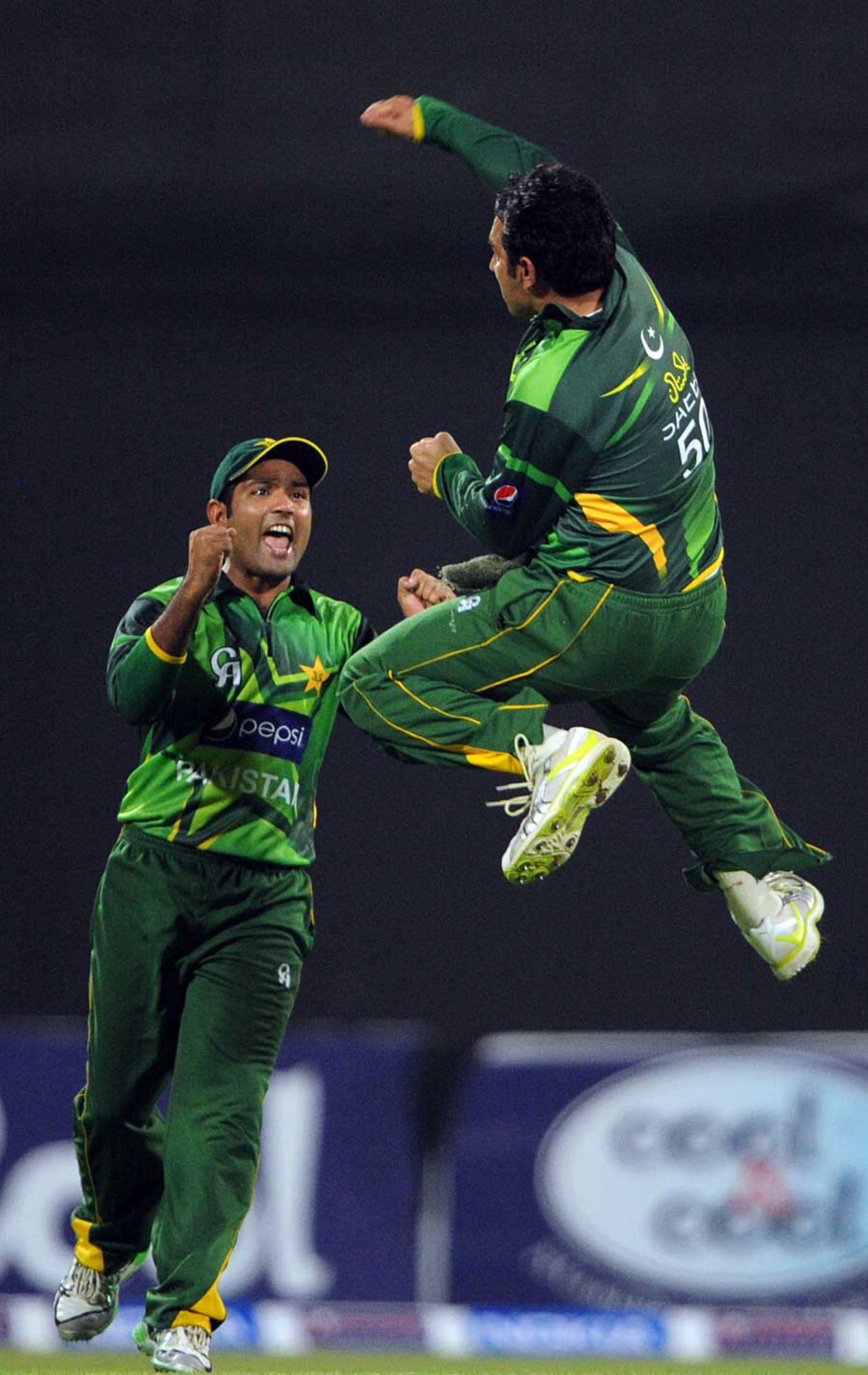 Saeed Ajmal celebrates after removing David Hussey, Pakistan v Australia, 1st ODI, Sharjah, August 28, 2012