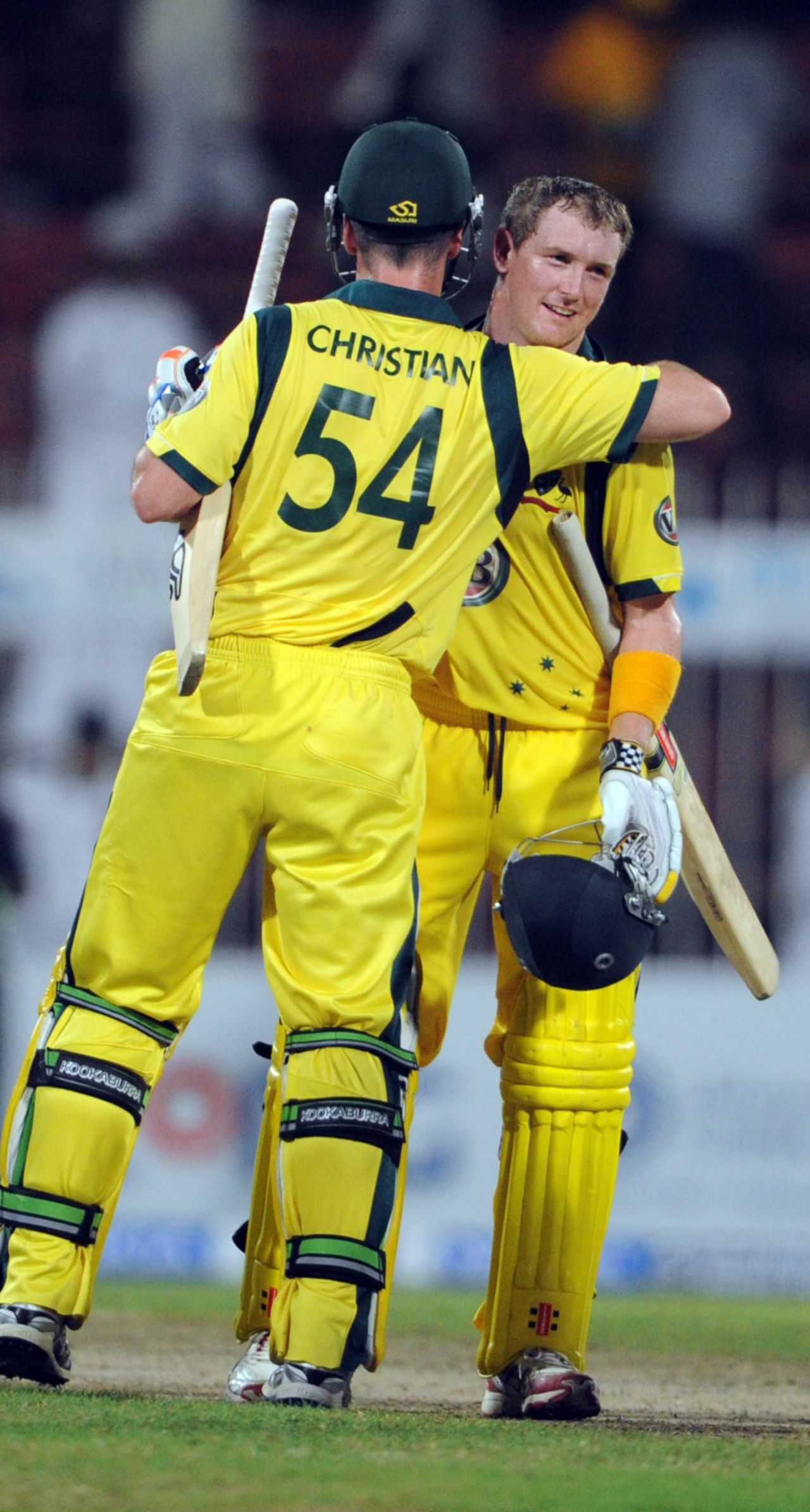 Daniel Christian and George Bailey celebrate after securing the win, Pakistan v Australia, 1st ODI, Sharjah, August 28, 2012