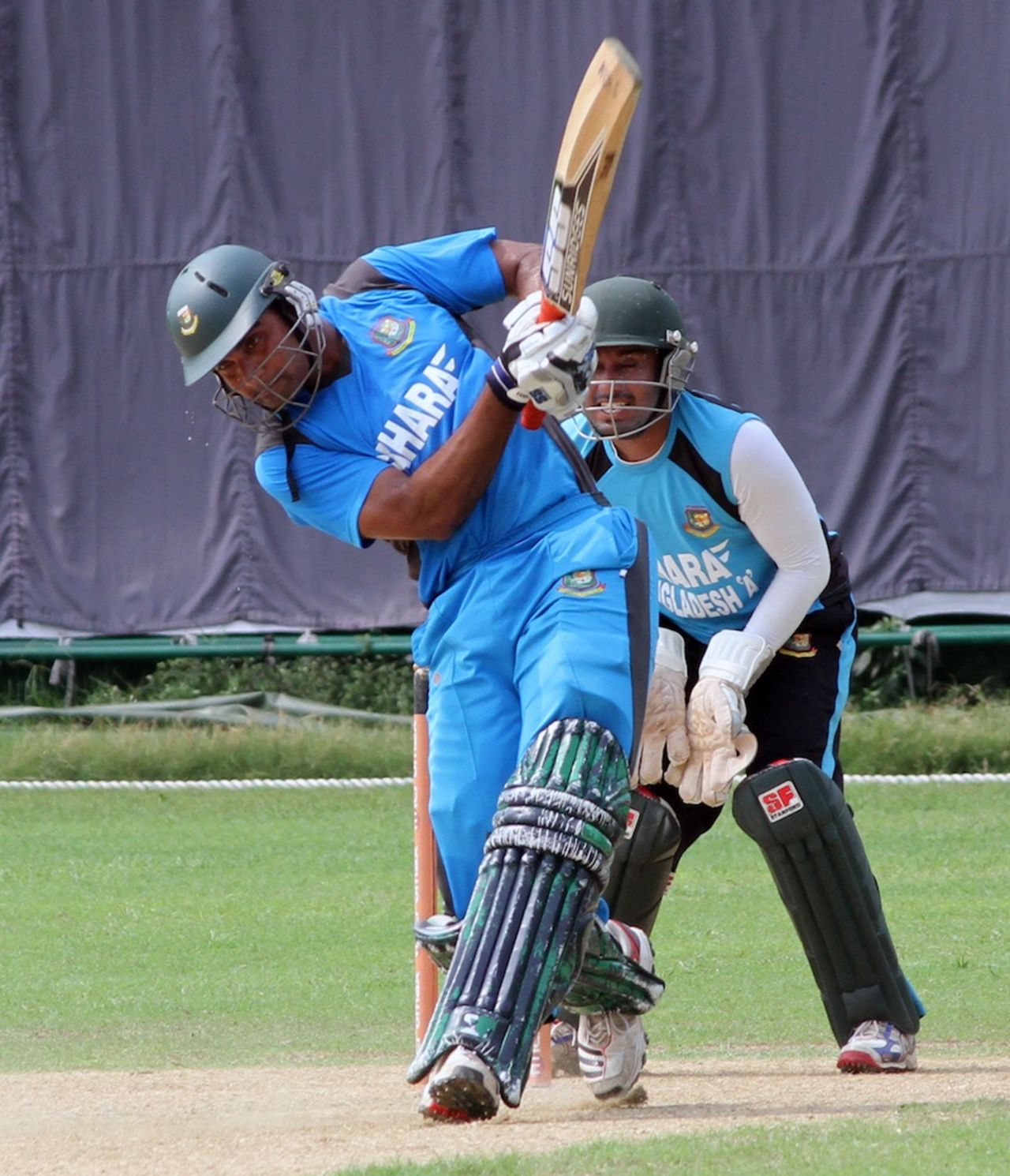 Ziaur Rahman drives during a practice match, Mirpur, August 29, 2012