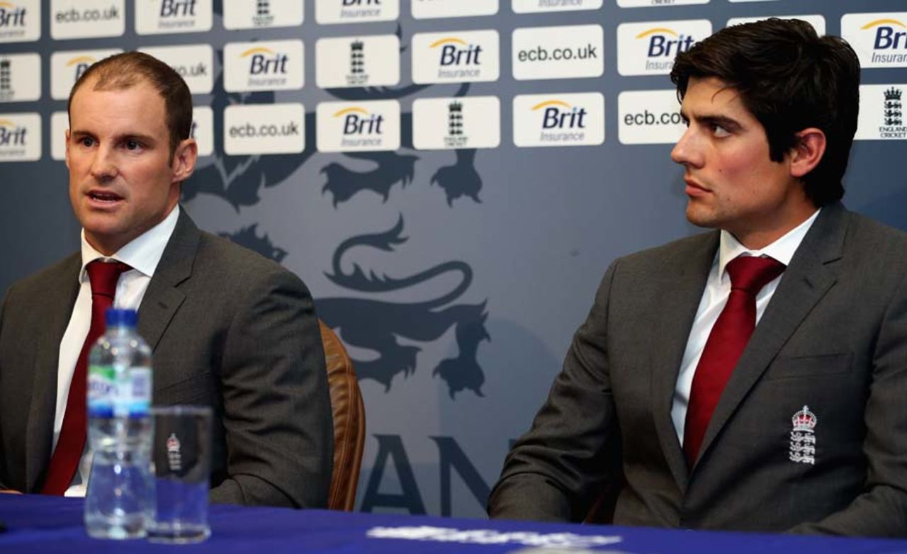 Andrew Strauss and Alastair Cook at a press conference at Lord's, London, August 29, 2012