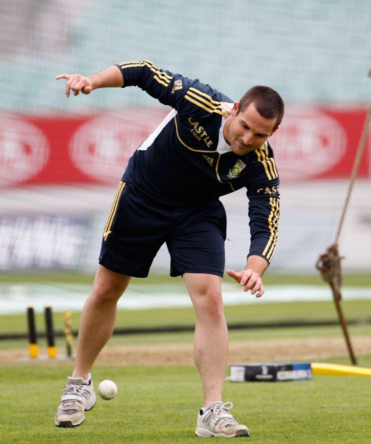 Dean Elgar collects the ball during South Africa practice, The Oval, August 30, 2012
