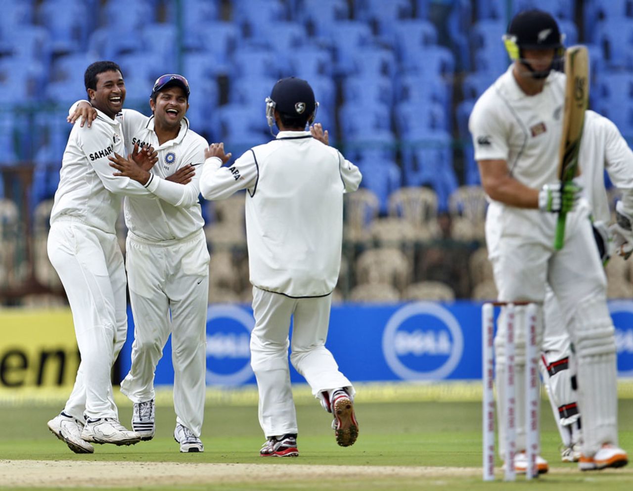 Pragyan Ojha had Martin Guptill caught on 53, India v New Zealand, 2nd Test, Bangalore, 1st day, August 31, 2012
