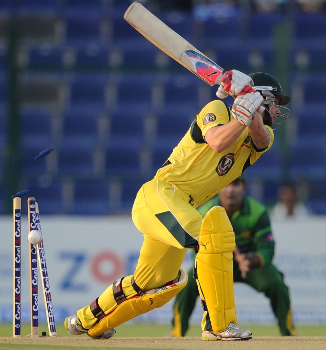 Matthew Wade is bowled for 7, Pakistan v Australia, 2nd ODI, Abu Dhabi, August 31, 2012