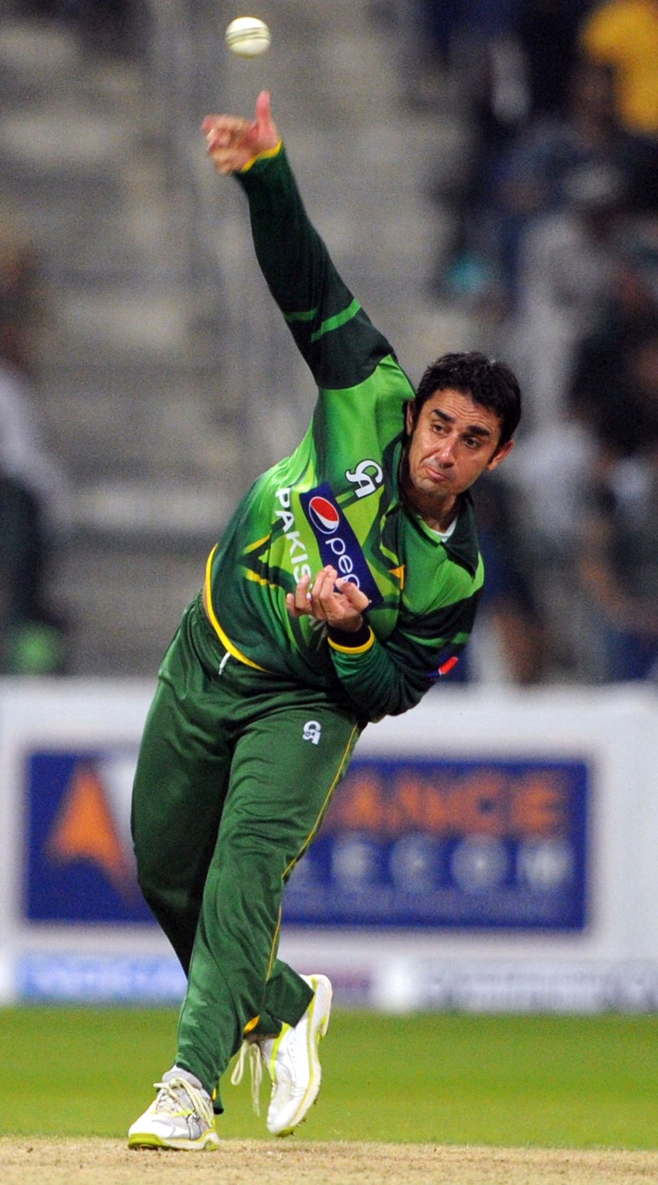 Saeed Ajmal sends down a delivery, Pakistan v Australia, 2nd ODI, Abu Dhabi, August 31, 2012