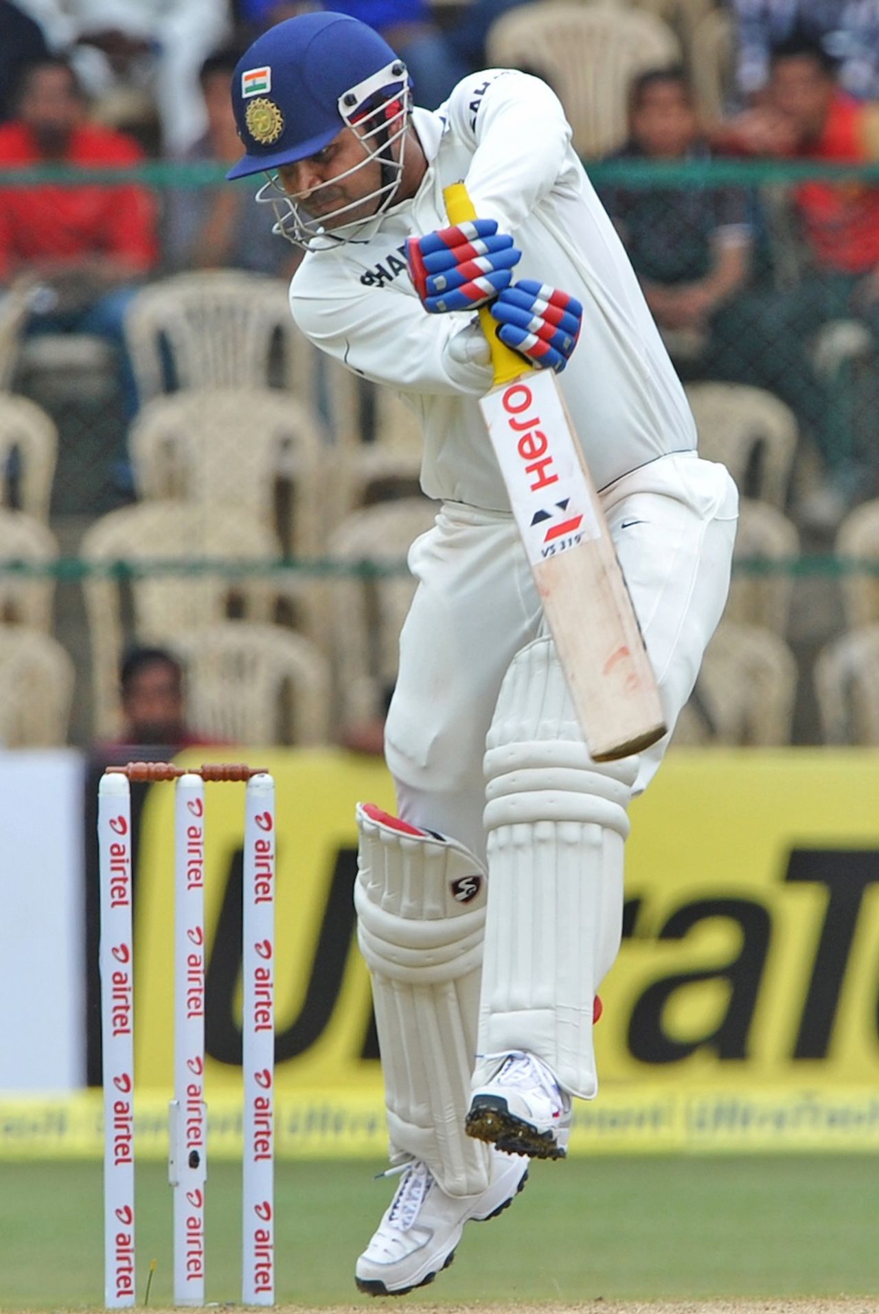 Virender Sehwag punches one through off-side, India v New Zealand, 2nd Test, Bangalore, 2nd day, September 1, 2012