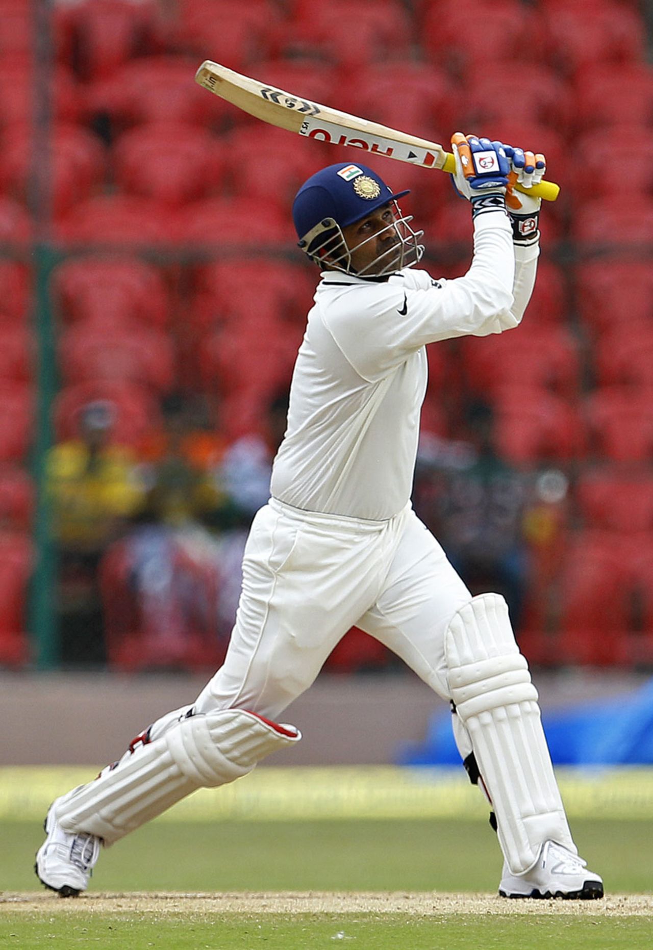 Virender Sehwag hits out during his 38 off 33, India v New Zealand, 2nd Test, Bangalore, 4th day, September 3, 2012