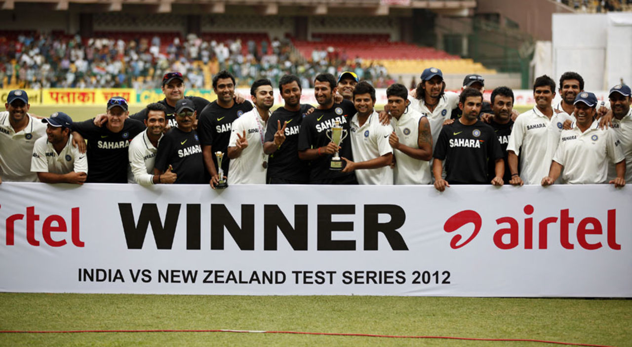 India with the Test series trophy, India v New Zealand, 2nd Test, Bangalore, 4th day, September 3, 2012