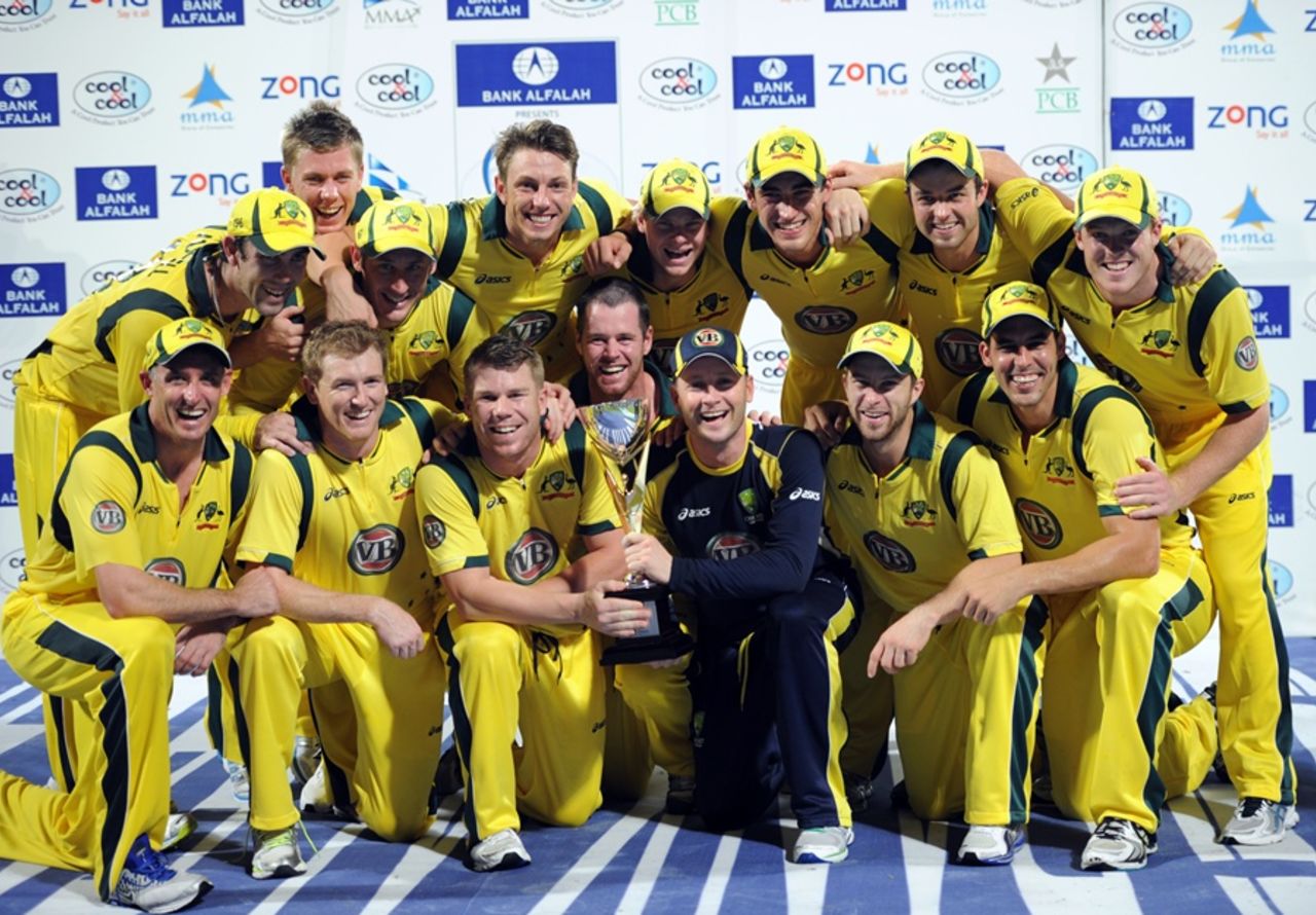 The Australians celebrate their 2-1 series win, Pakistan v Australia, 3rd ODI, Sharjah, September 3, 2012
