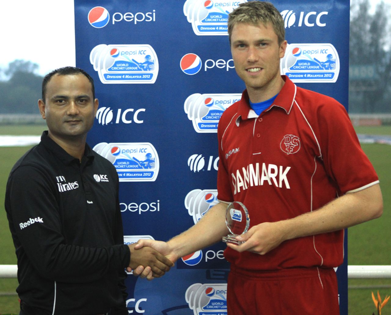 Michael Pedersen with the man-of-the-match award, Denmark v United States of America, ICC World Cricket League Division Four 2012, September 4, 2012