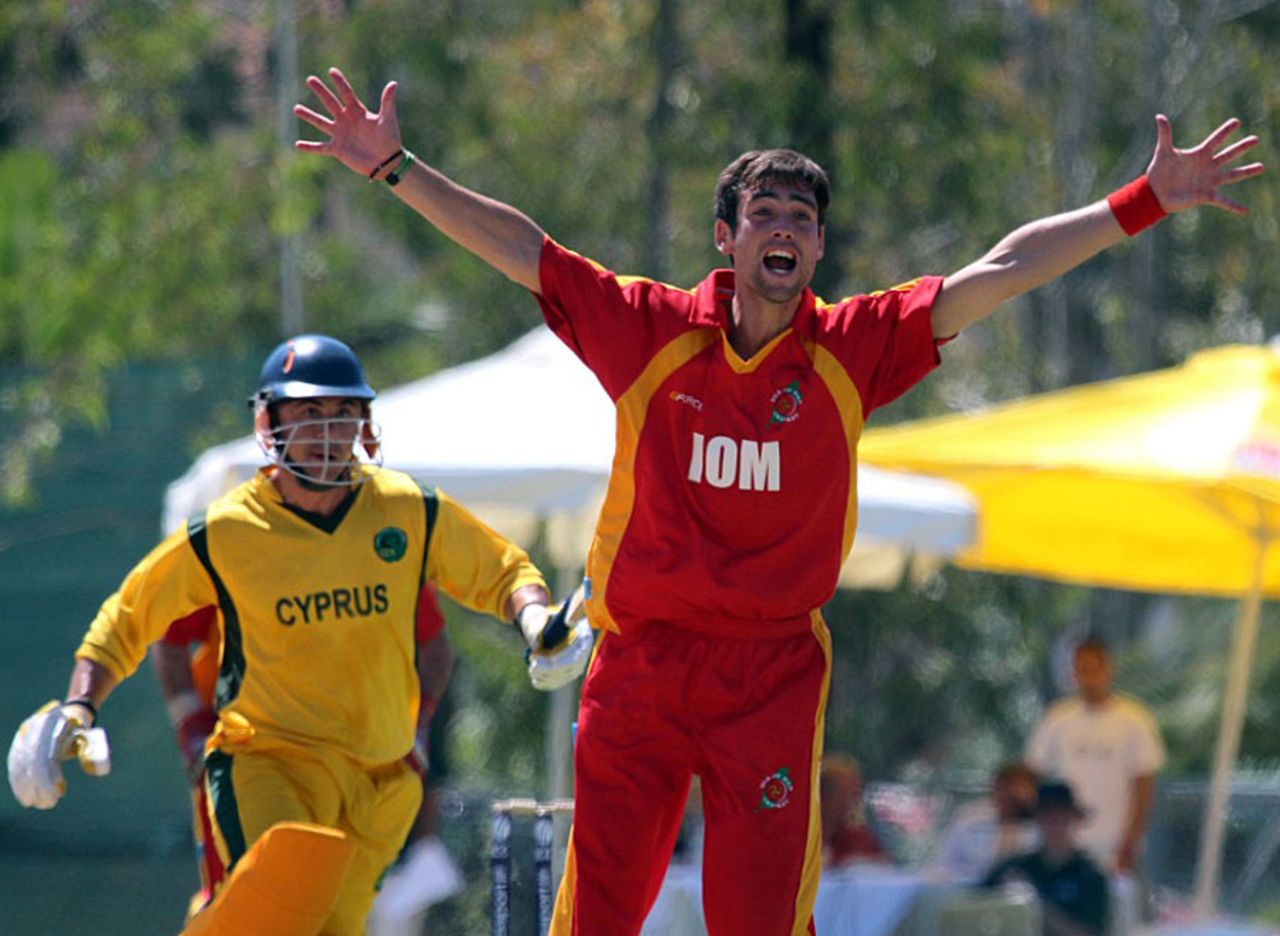 Isle of Man's Max Stokoe appeals for a wicket, Cyprus v Isle of Man, European Championship Division Two Twenty20, Corfu, September 3, 2012