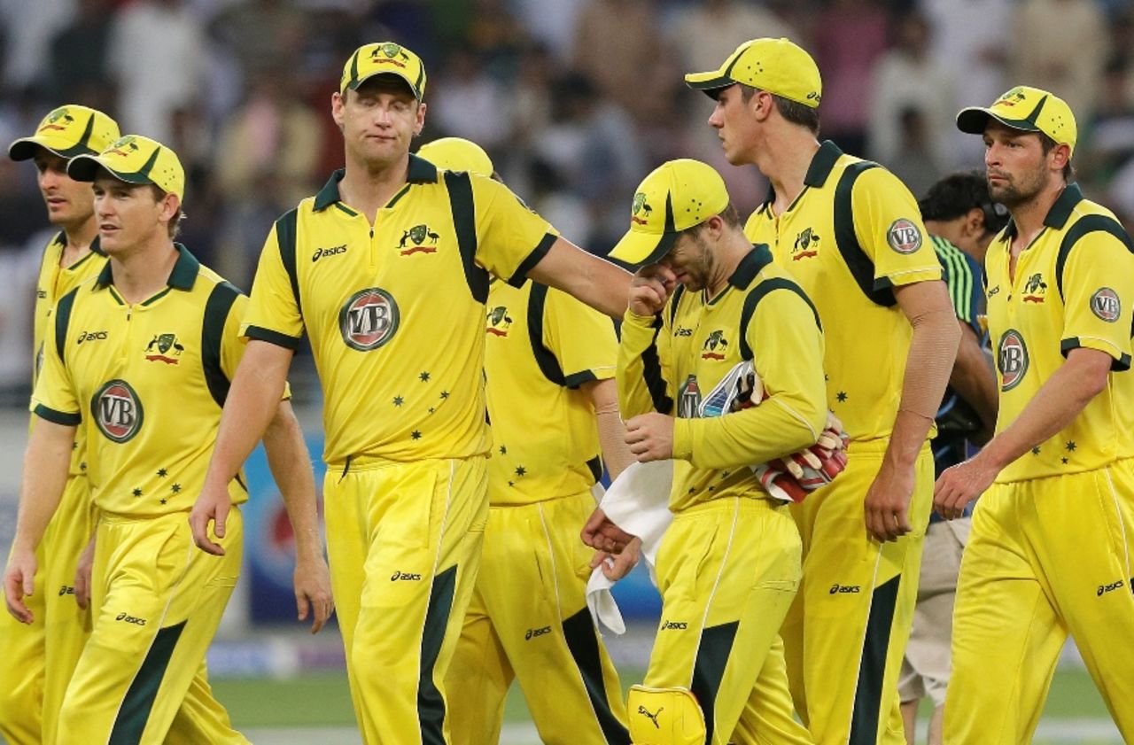 The dejected Australians leave the field after their loss, Pakistan v Australia, 1st T20I, Dubai, September 5, 2012