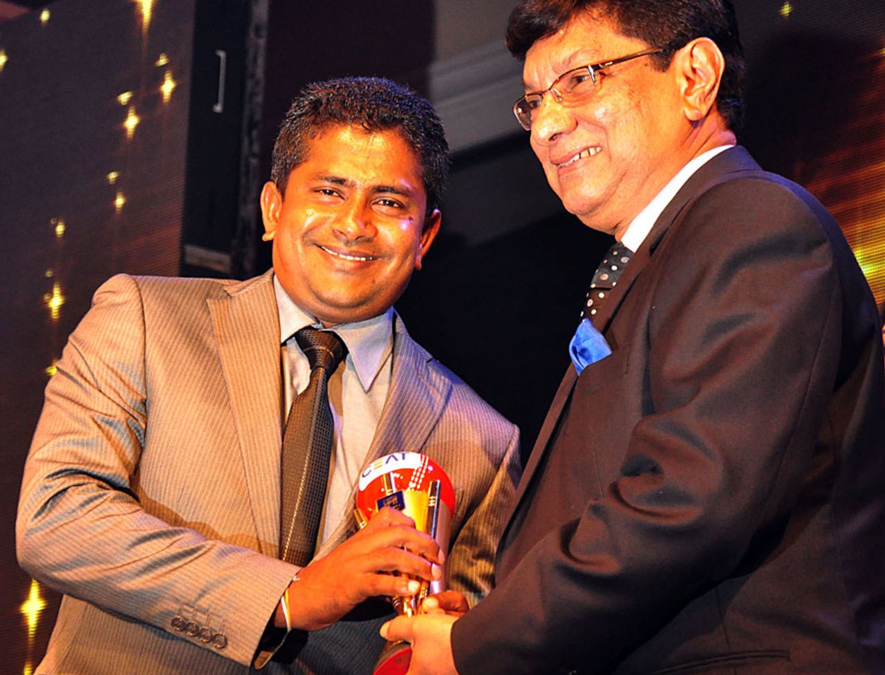 Rangana Herath was named Test Bowler of the Year at the CEAT Awards, Colombo, September 5, 2012