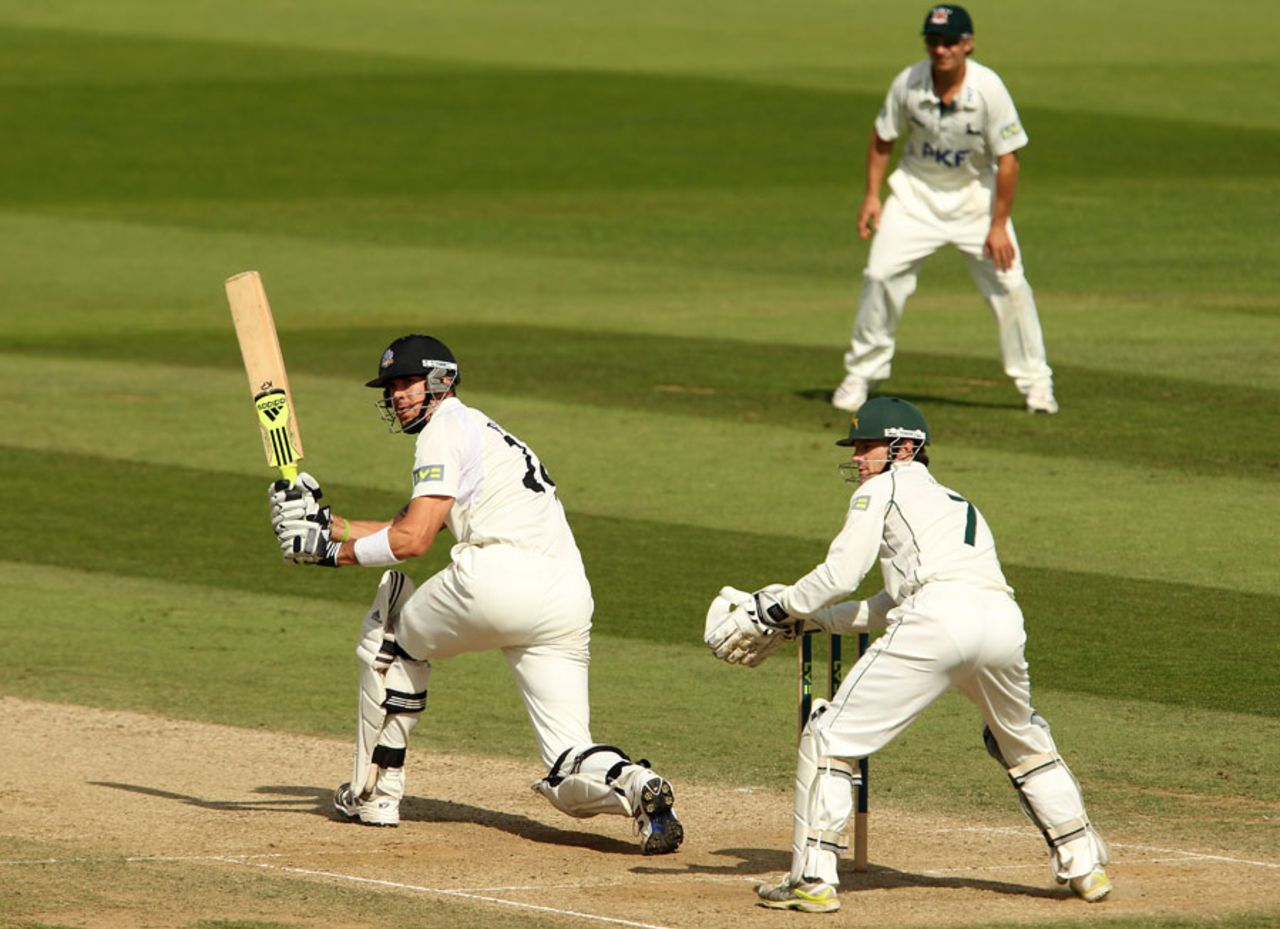 Kevin Pietersen plays into the leg side as Chris Read looks on, Surrey v Nottinghamshire, County Championship, Division One, The Oval, 3rd day, September 6, 2012