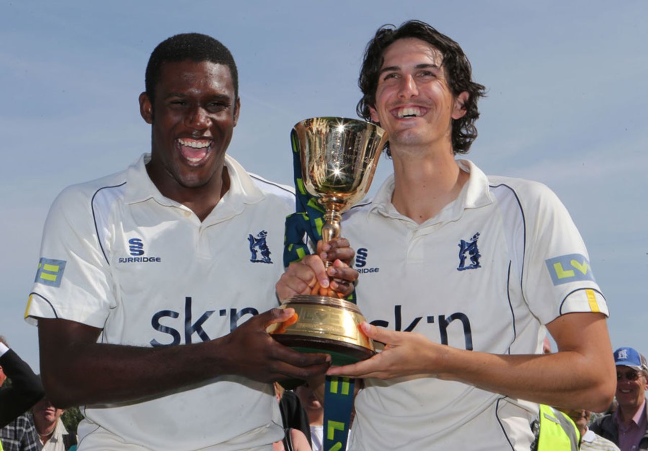 Keith Barker and Chris Wright with the County Championship trophy, Worcestershire v Warwickshire, County Championship, Division One, New Road, 3rd day, September 6, 2012