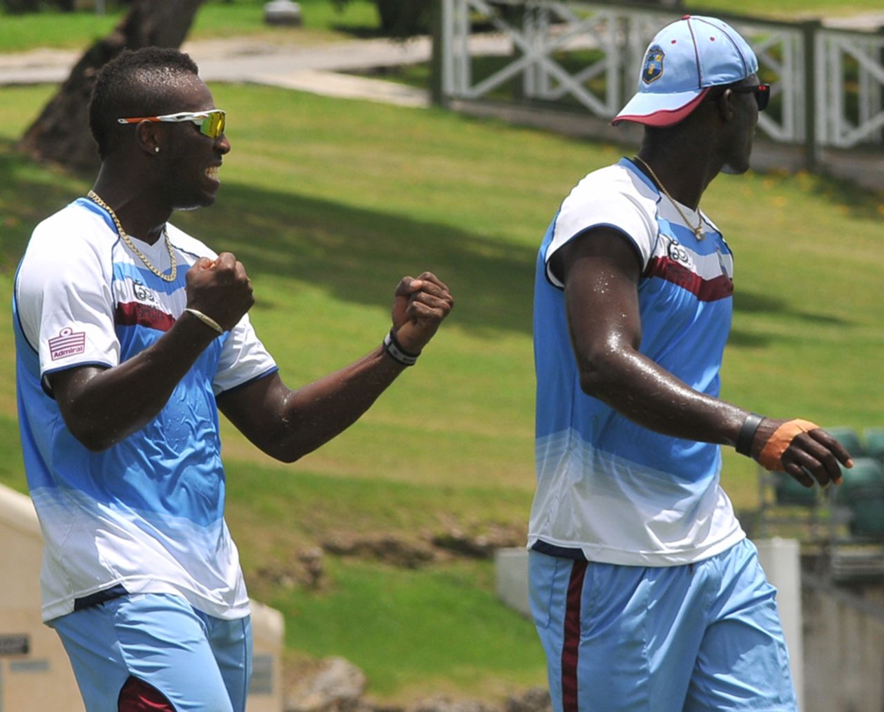 Andre Russell and Darren Sammy at practice, Barbados, September 6, 2012