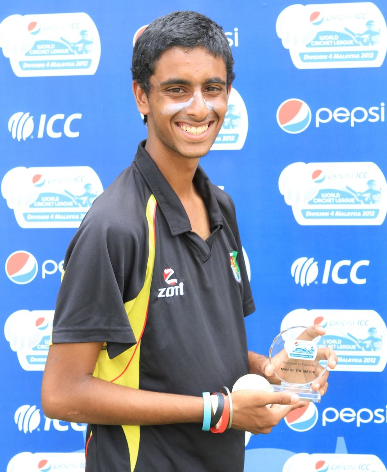 Abhiraj Singh with the Man-of-the-Match award, Singapore v Tanzania, ICC World Cricket League Division Four 2012, Kuala Lumpur, September 7, 2012