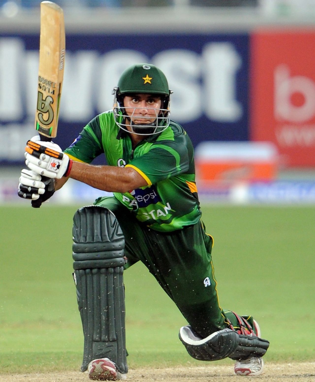 Nasir Jamshed plays a drive, Pakistan v Australia, 2nd T20I, Dubai, September 7, 2012