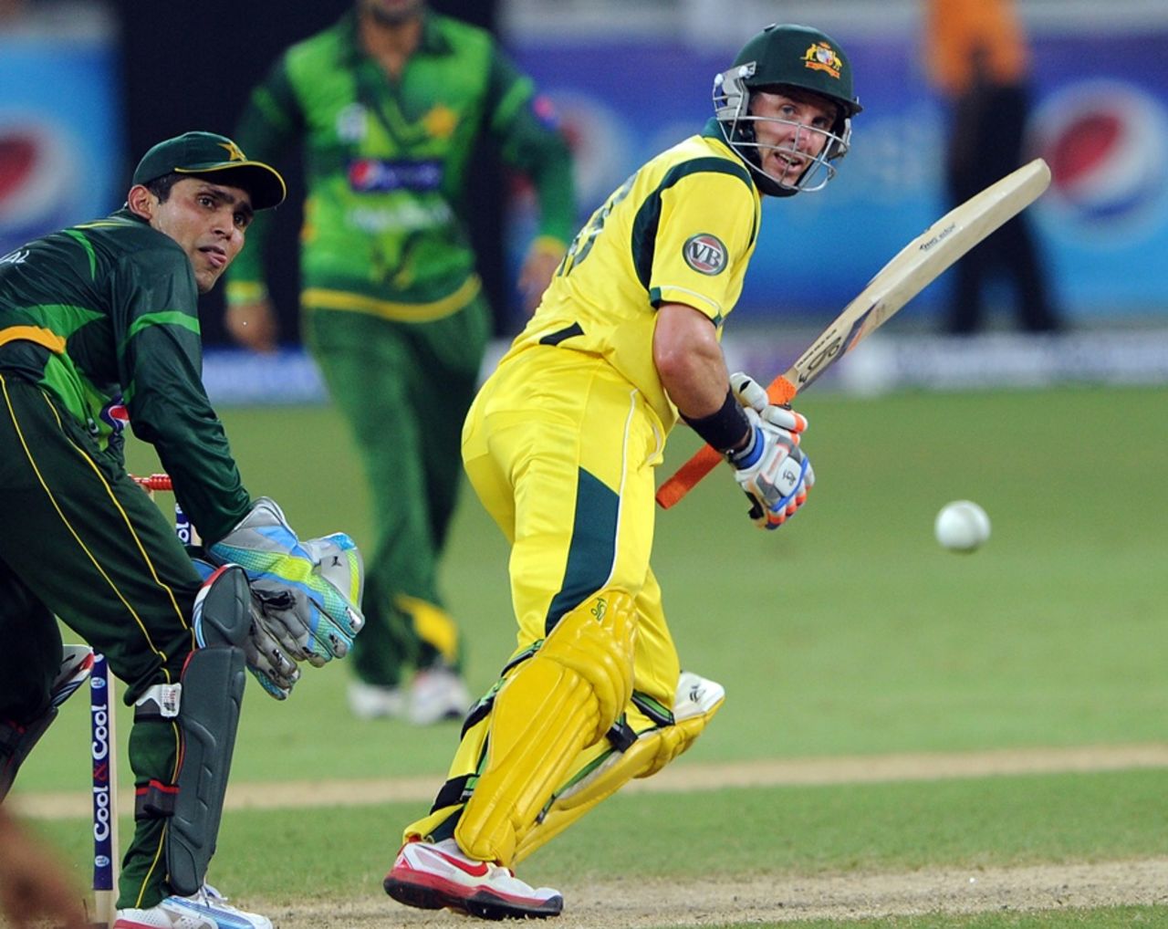 Michael Hussey works one fine, Pakistan v Australia, 2nd T20I, Dubai, September 7, 2012