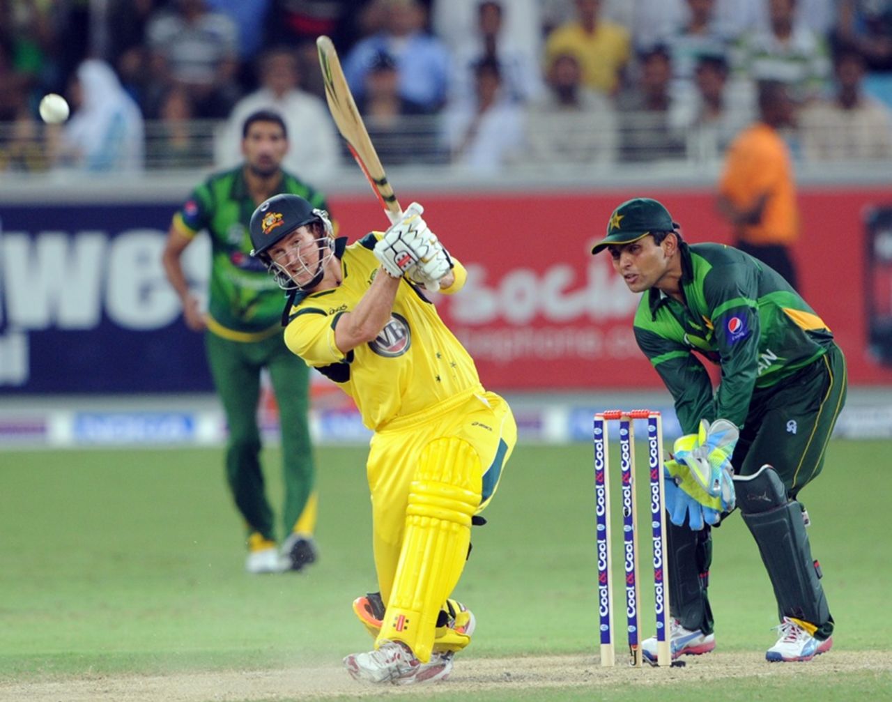 George Bailey drives down the ground, Pakistan v Australia, 2nd T20I, Dubai, September 7, 2012