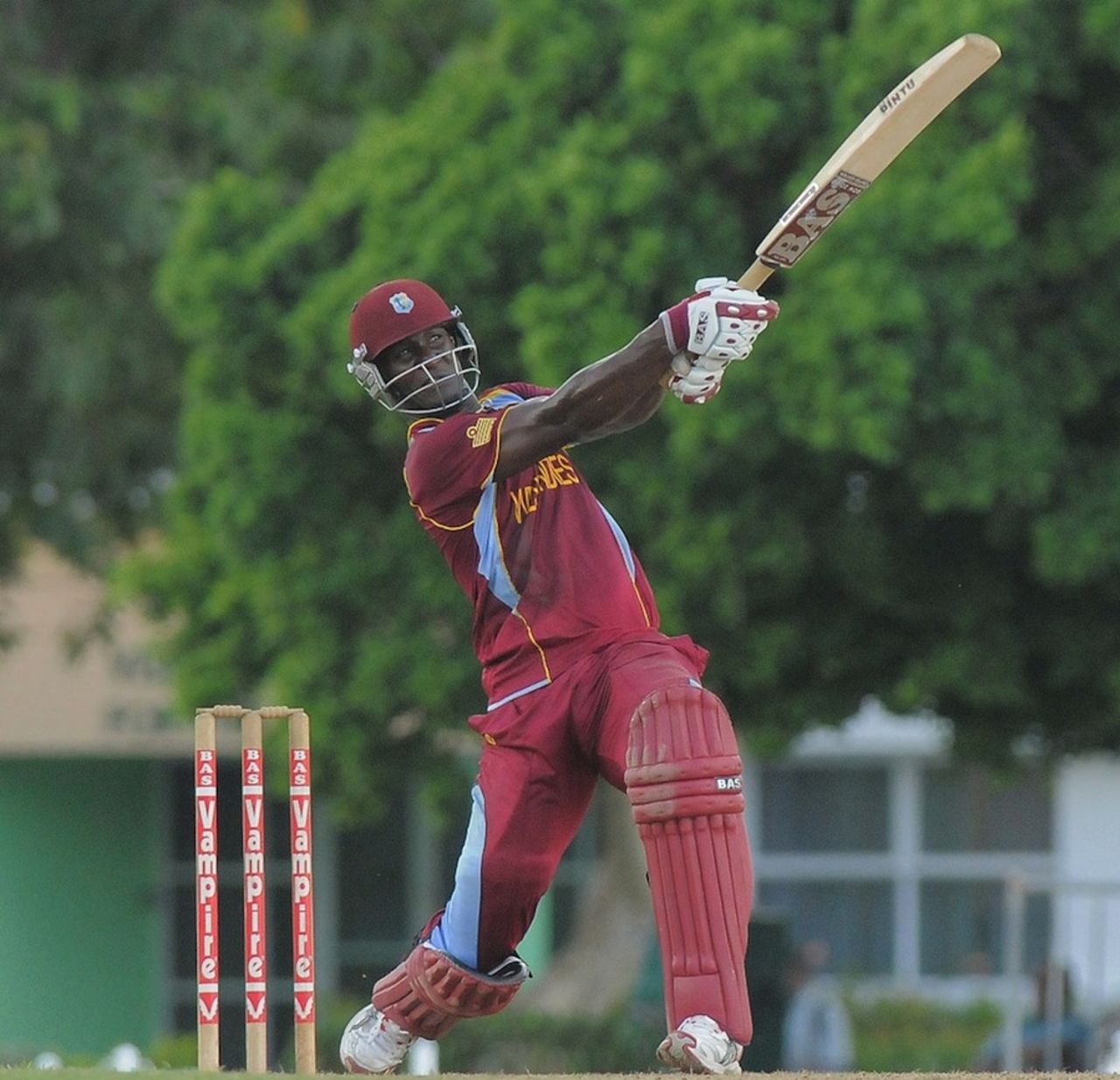 Darren Sammy goes for a big hit during a practice match, Barbados, September 7, 2012