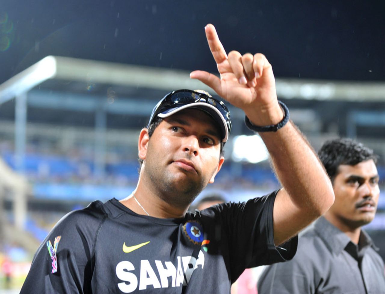 Yuvraj Singh signals to his fans, India v New Zealand, 1st T20I, Visakhapatnam, September 8, 2012