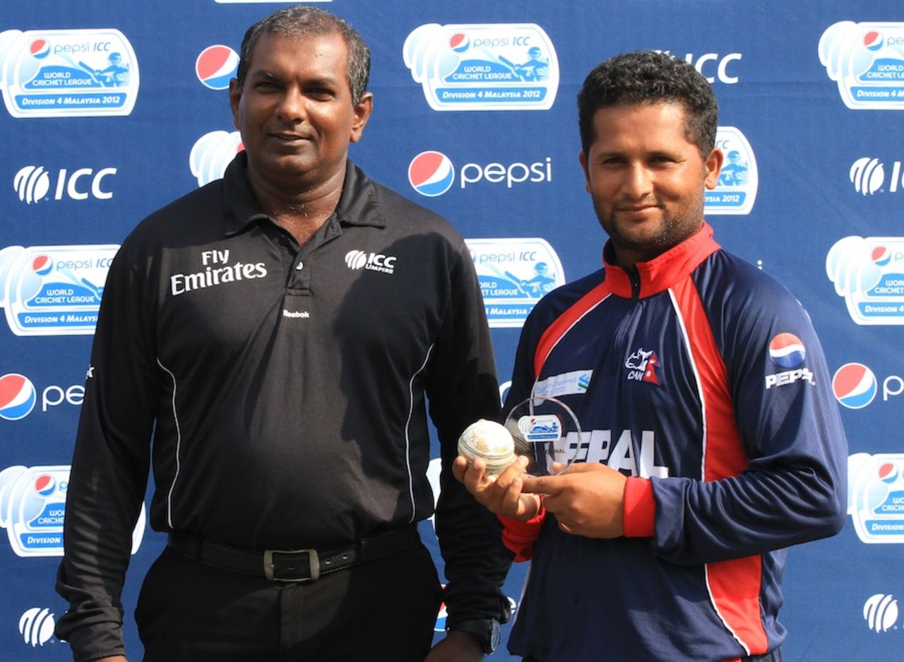 Basanta Regmi won the Man-of-the-Match award in the final, Nepal v USA, ICC World Cricket League Division Four 2012, Kuala Lumpur, September 10, 2012