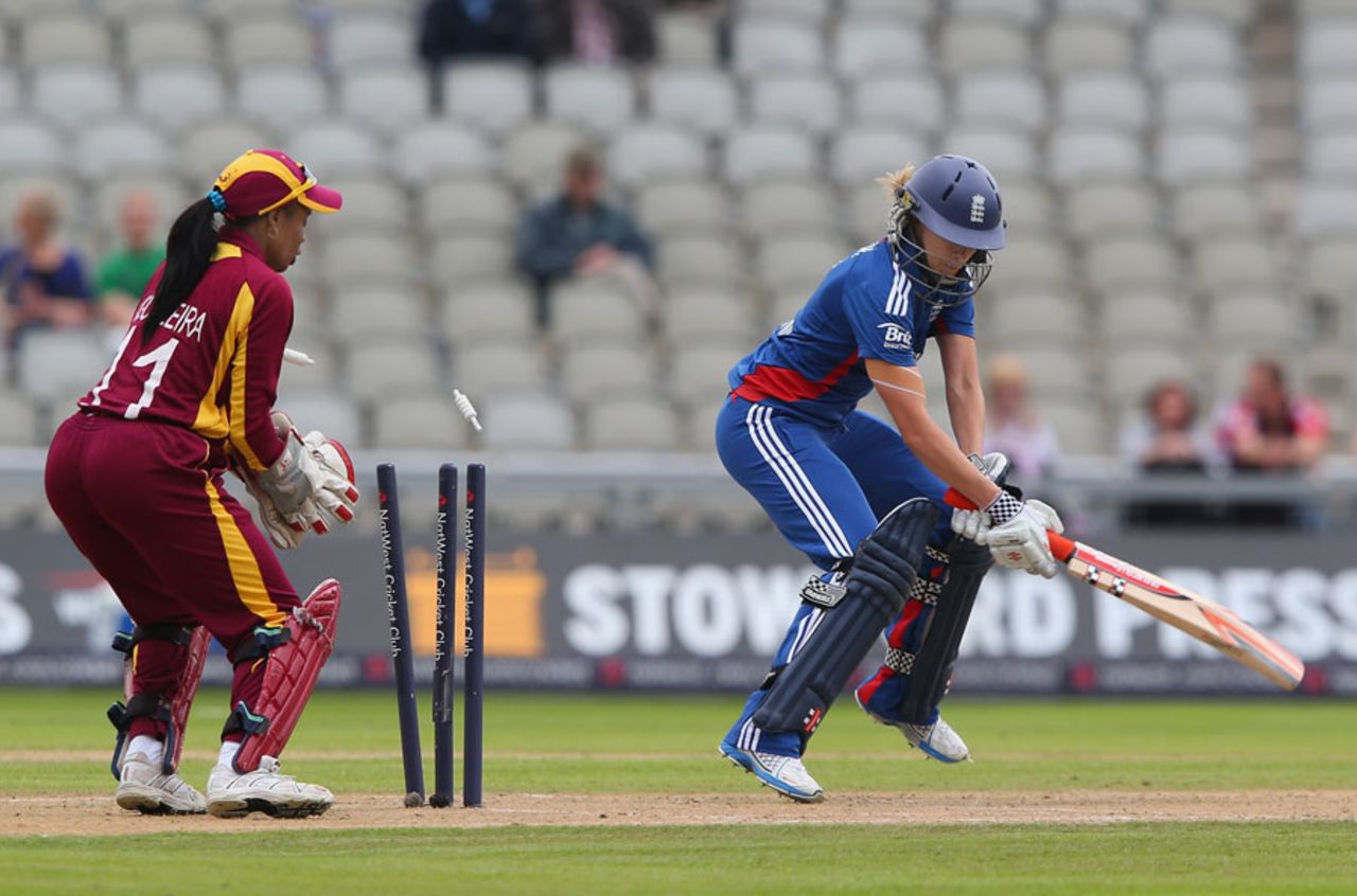 Laura Marsh was bowled by Shanel Daley for 15, England v West Indies, Women's T20 international, Old Trafford, September 10, 2012