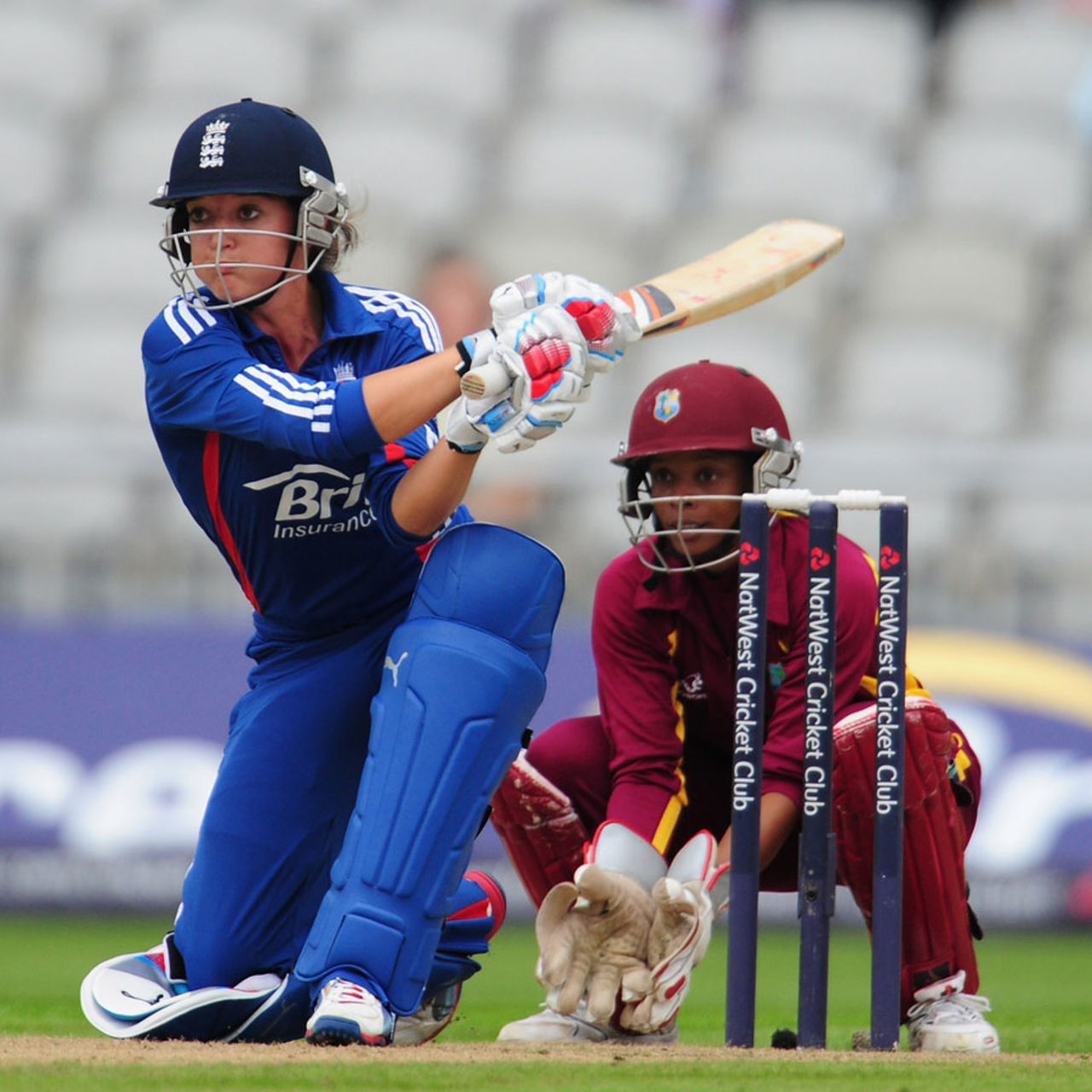 Sarah Taylor reverse sweeps during an impressive innings, England v West Indies, Women's T20 international, Old Trafford, September 10, 2012