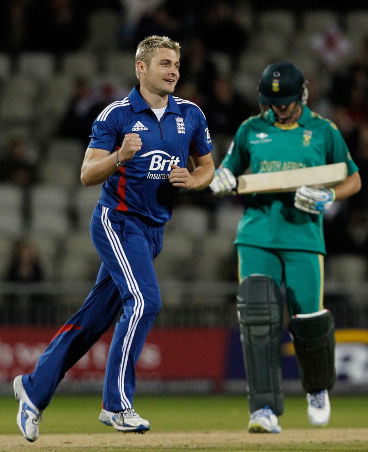 Luke Wright celebrates taking a wicket on his return to international cricket, England v South Africa, 2nd NatWest T20I, Old Trafford, September 10, 2012