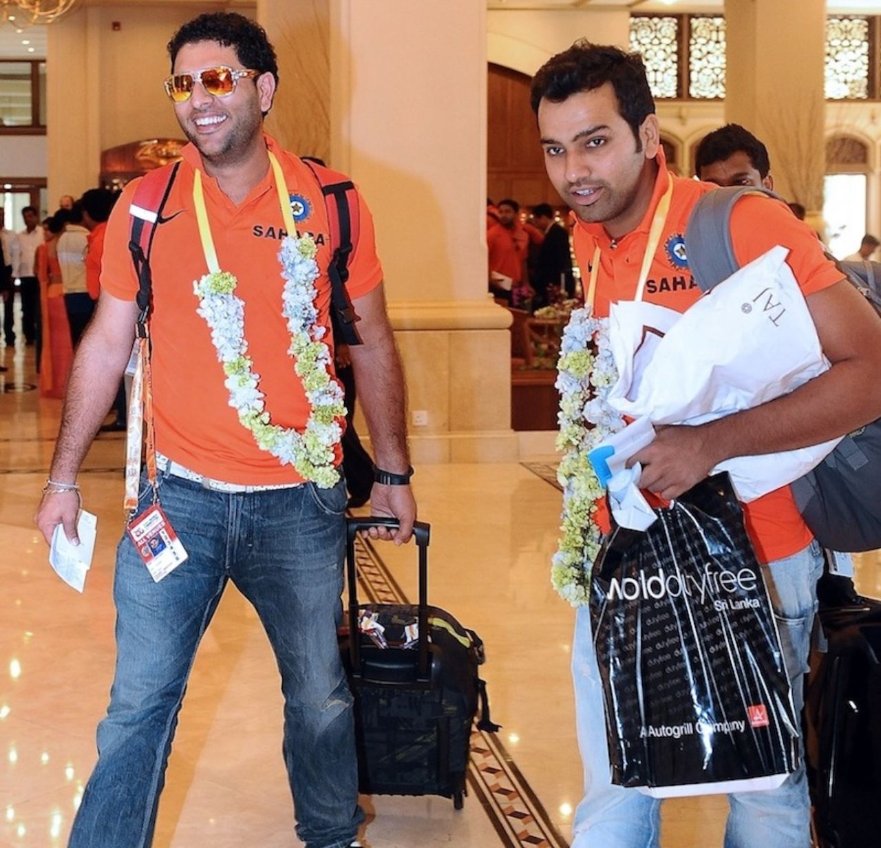 Yuvraj Singh and Rohit Sharma at the team hotel, Colombo, September 12, 2012