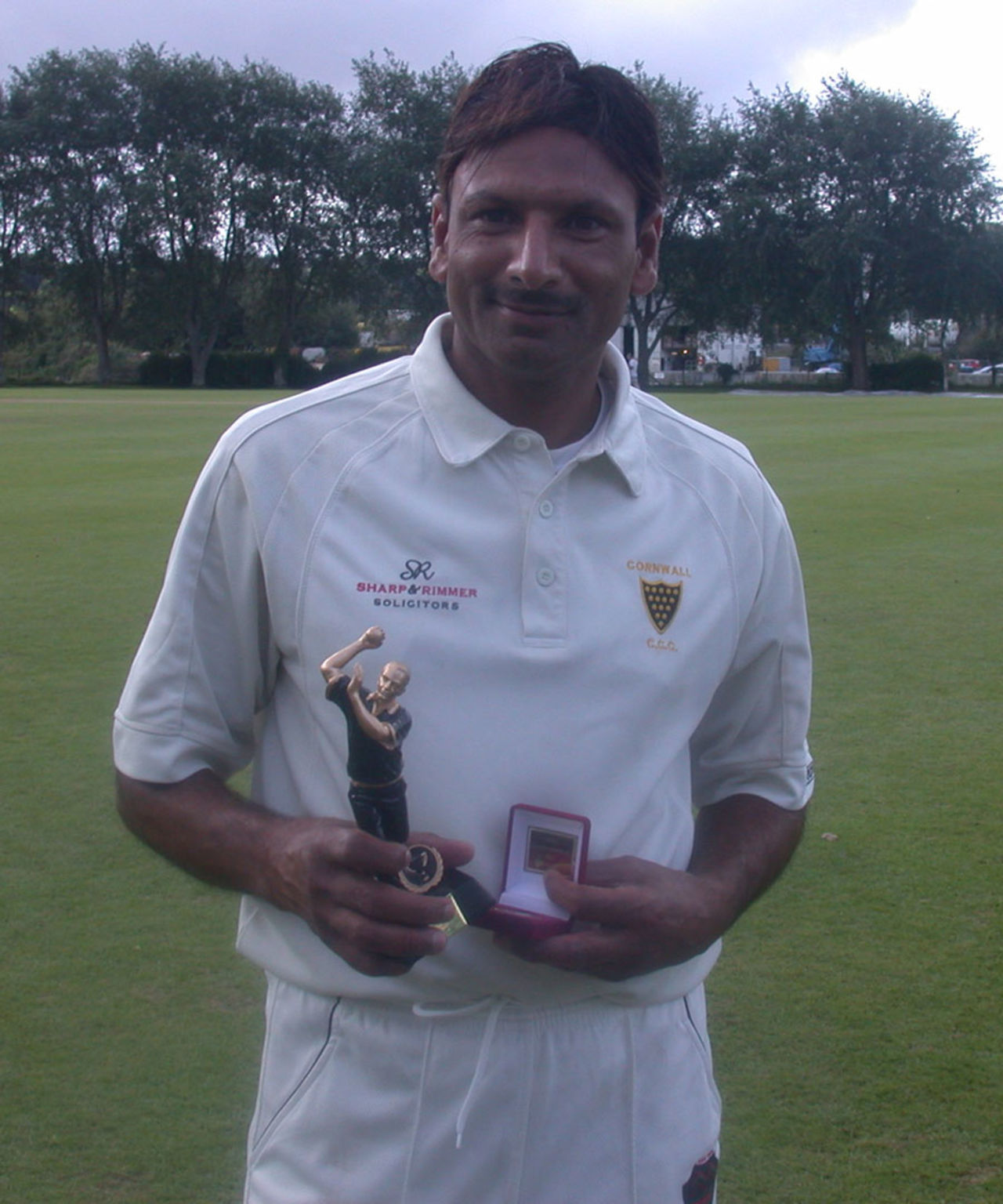 Shakeel Ahmed with the Man of the Match Trophy, Cornwall v Buckinghamshire, Minor Counties Championship Final, 12 September 2012