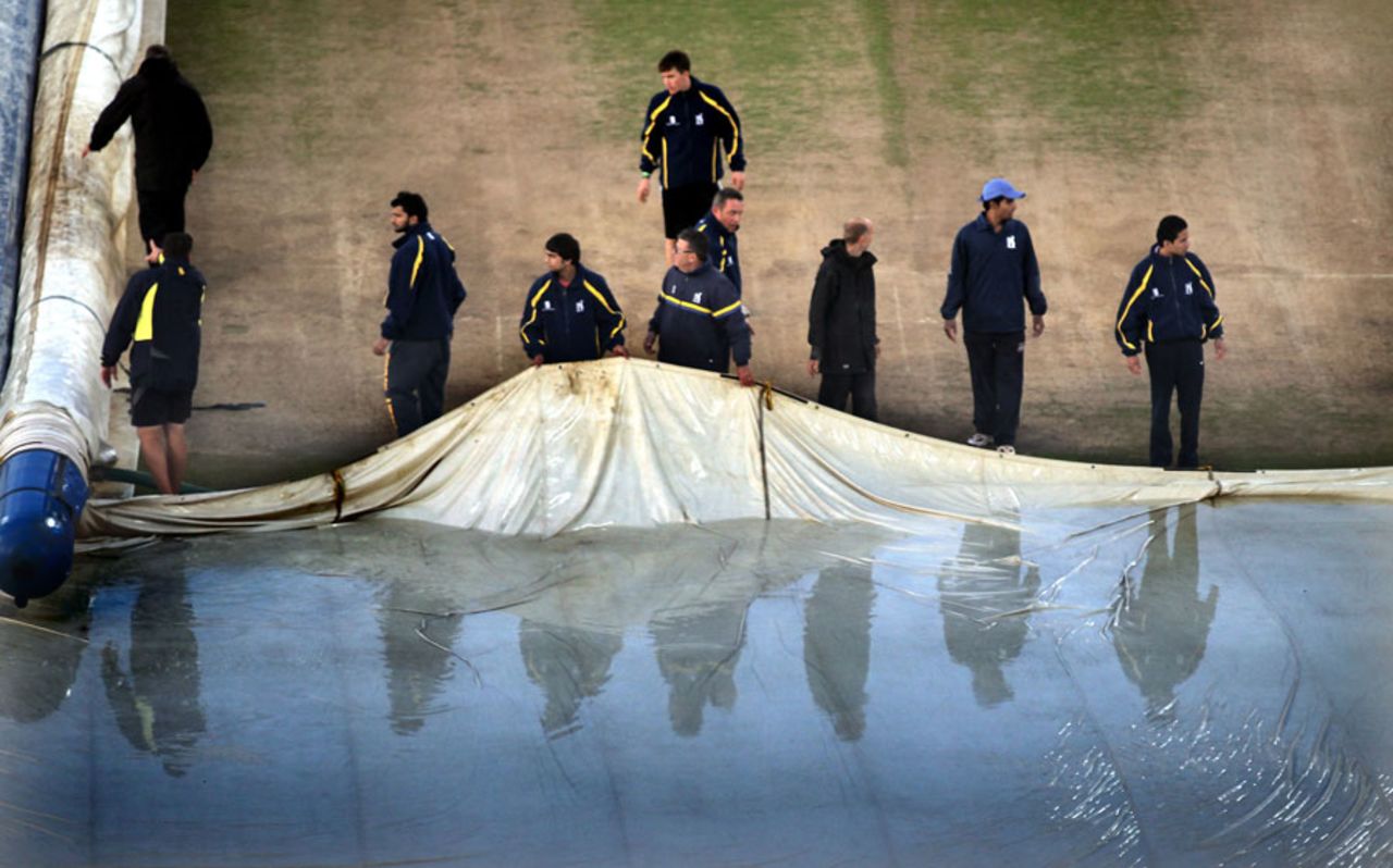 Plenty of water needed removing from the covers, England v South Africa, 3rd T20 international, Edgbaston, September 12, 2012