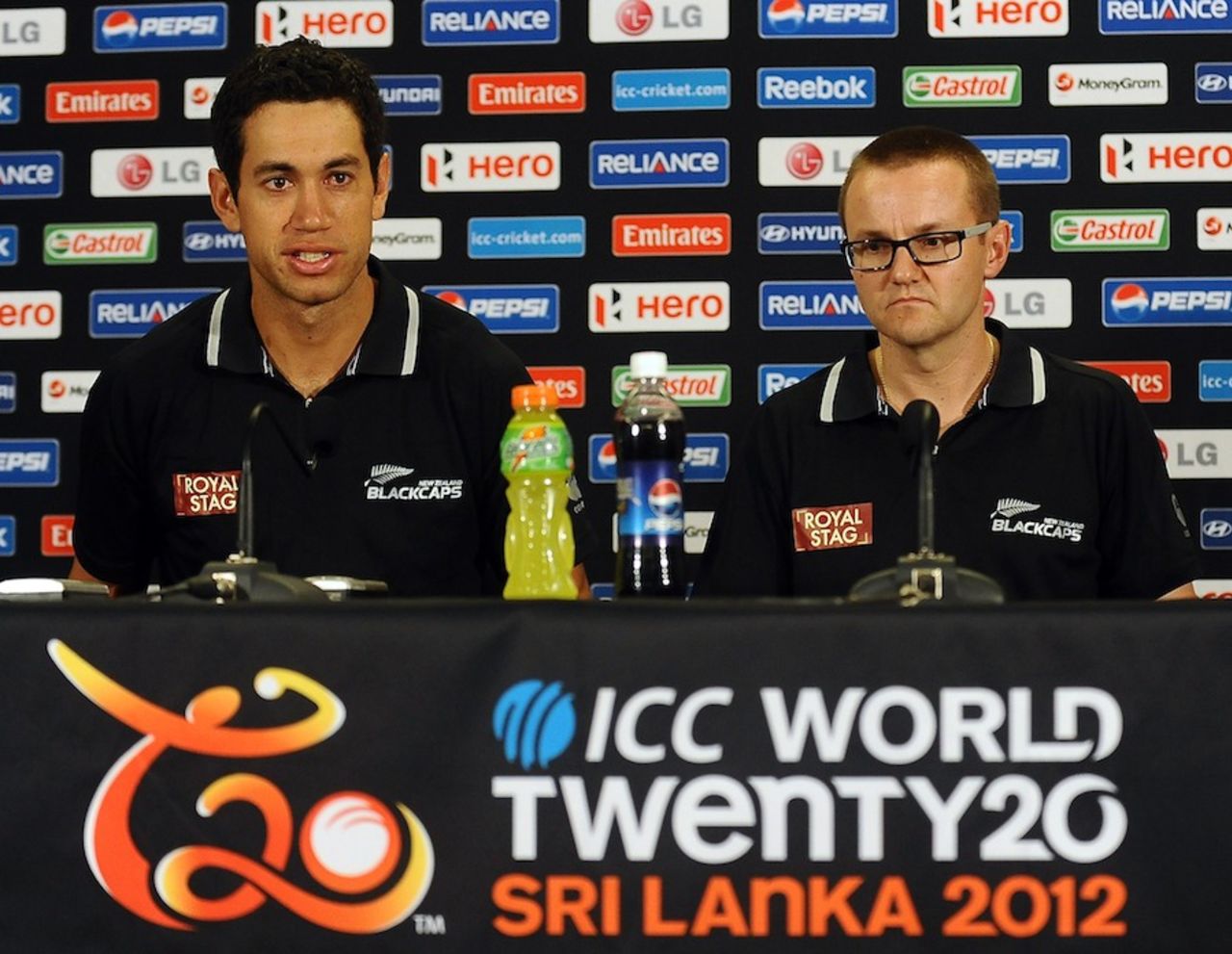Ross Taylor and Mike Hesson, New Zealand's captain and coach, at a press conference, Colombo, World Twenty20 2012, September 13, 2012