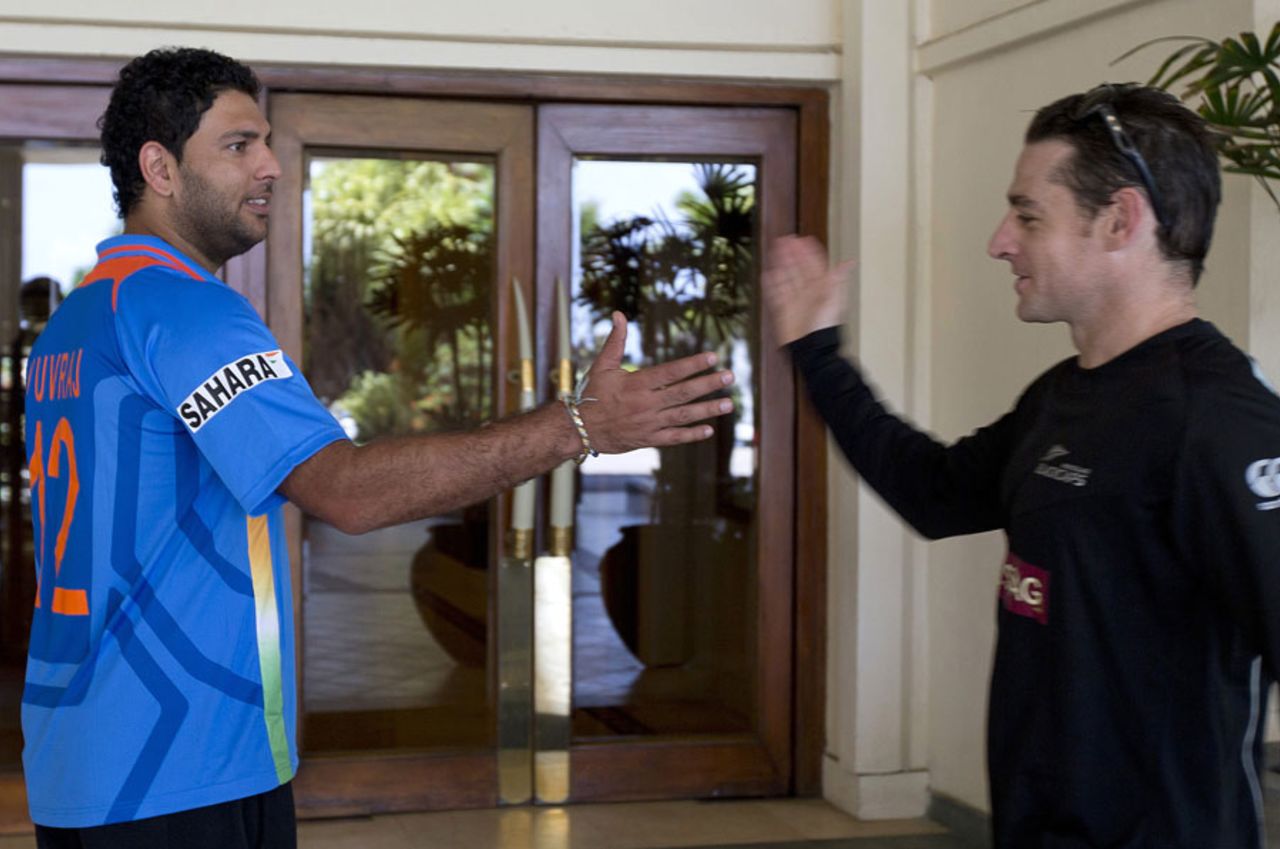 Yuvraj Singh and Nathan McCullum say hello, World Twenty20, Colombo, September 14, 2012