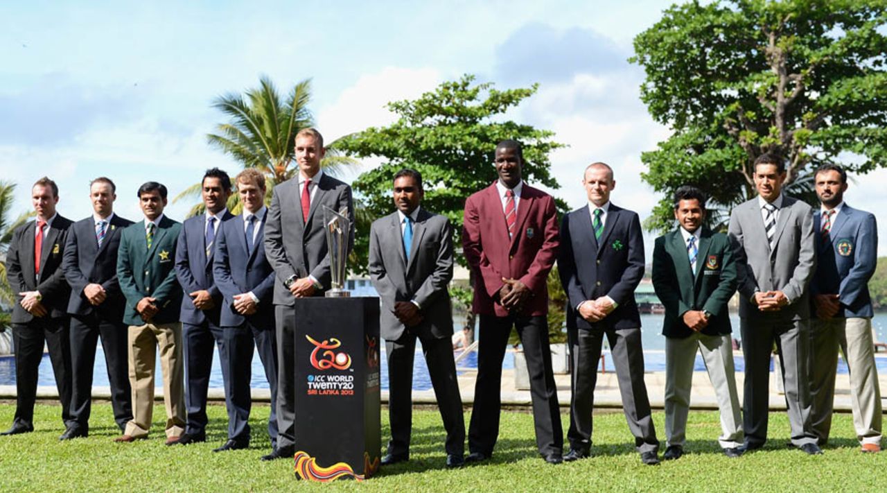 Captains of participating countries at a photograph session with the World Twenty20 trophy, Colombo, September 15, 2012
