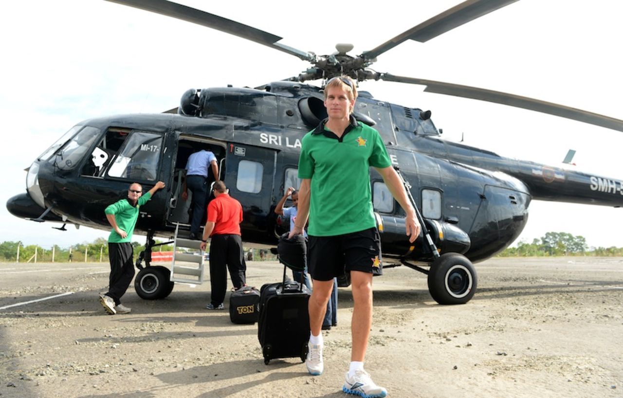 Zimbabwe's Malcolm Waller and his team-mates arrived in Hambantota in an air force helicopter, World Twenty20 2012, September 16, 2012