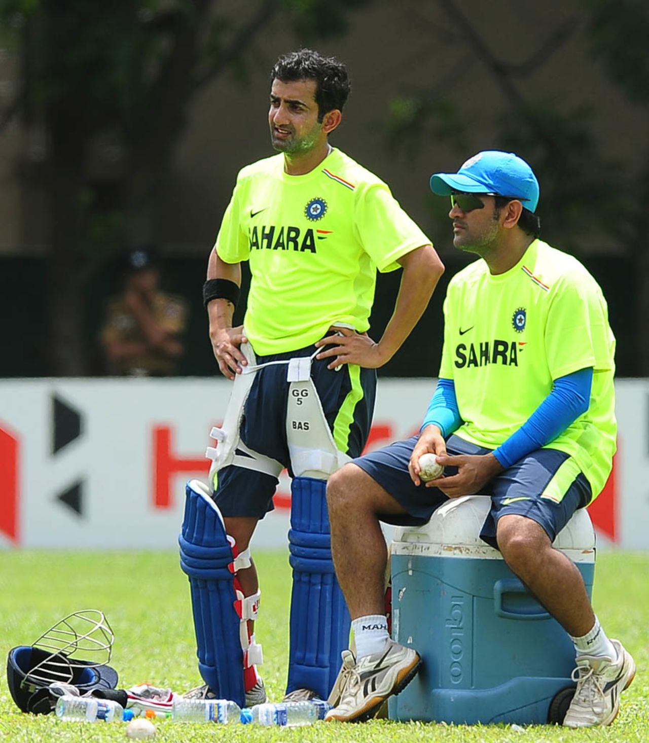 Gautam Gambhir and MS Dhoni at practice ahead of the World Twenty20 game against Afghanistan, Colombo, September 18, 2012