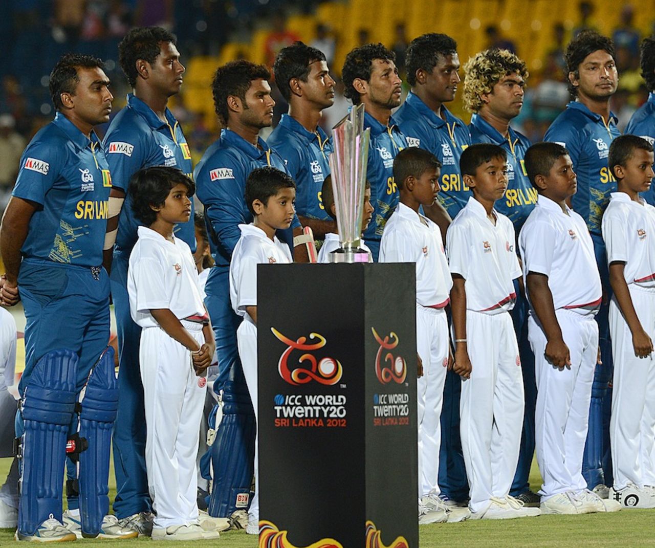 The Sri Lanka team assembles for the national anthem, Sri Lanka v Zimbabwe, Group C, World T20 2012, Hambantota, September 18, 2012