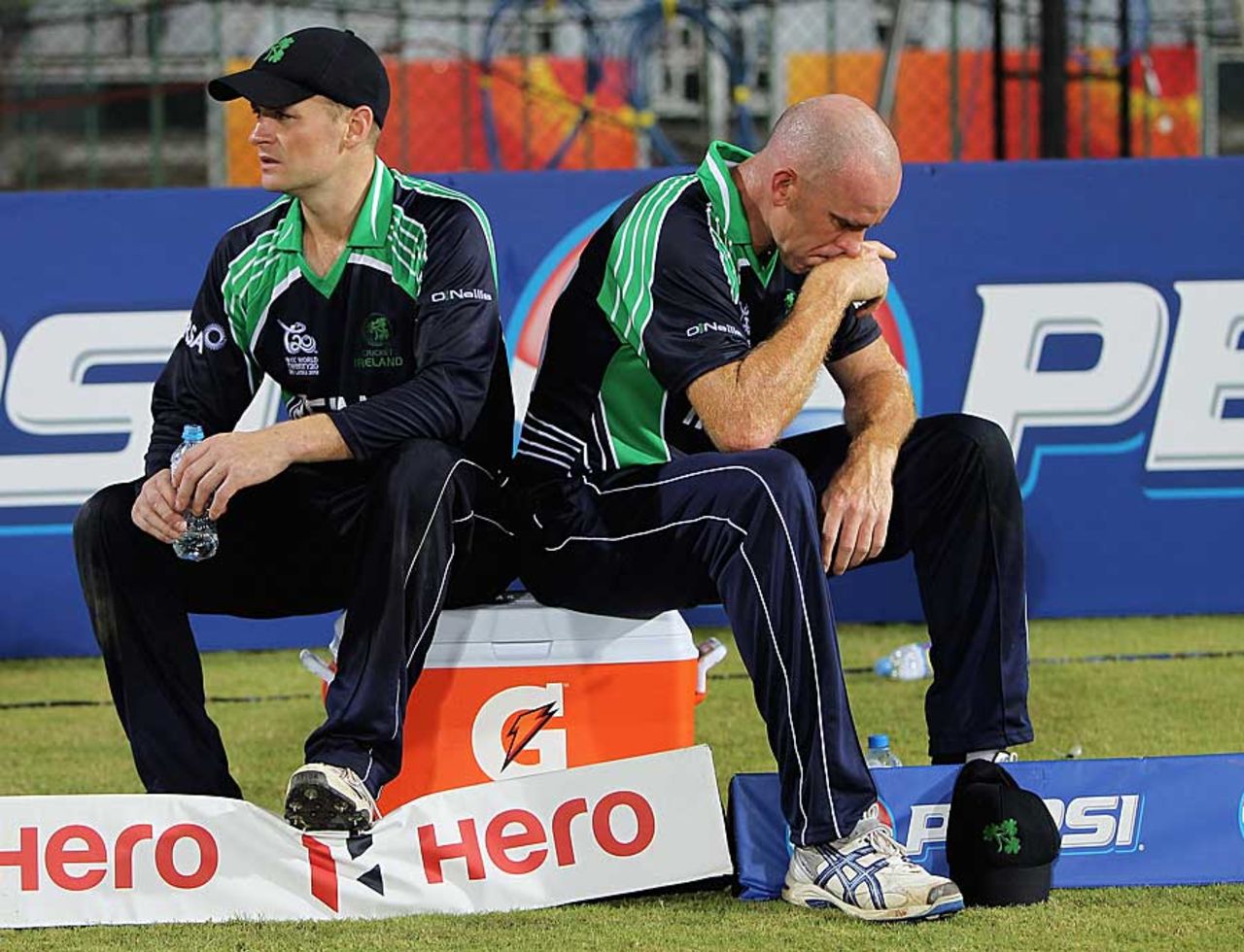William Porterfield and Trent Johnston after Ireland's defeat, Australia v Ireland, World Twenty20 2012, Group B, Colombo, September 19, 2012