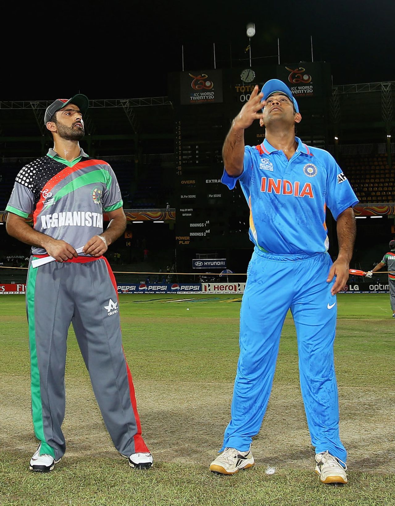 Afghanistan captain Nawroz Mangal won the toss and chose to bowl first, Afghanistan v India, World T20, Group A, Colombo, September, 19, 2012