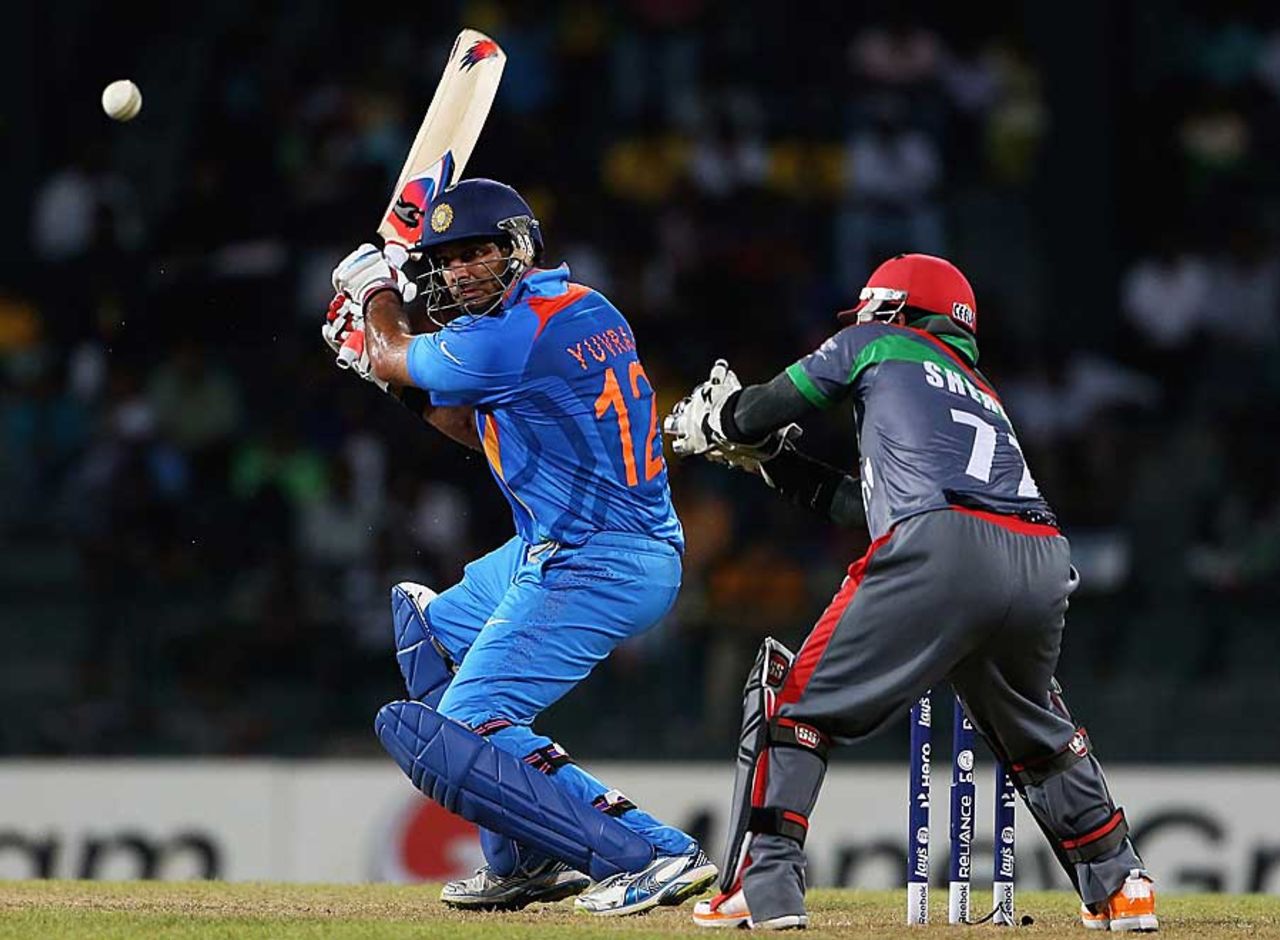 Yuvraj Singh was caught at short third man, Afghanistan v India, World T20, Group A, Colombo, September, 19, 2012