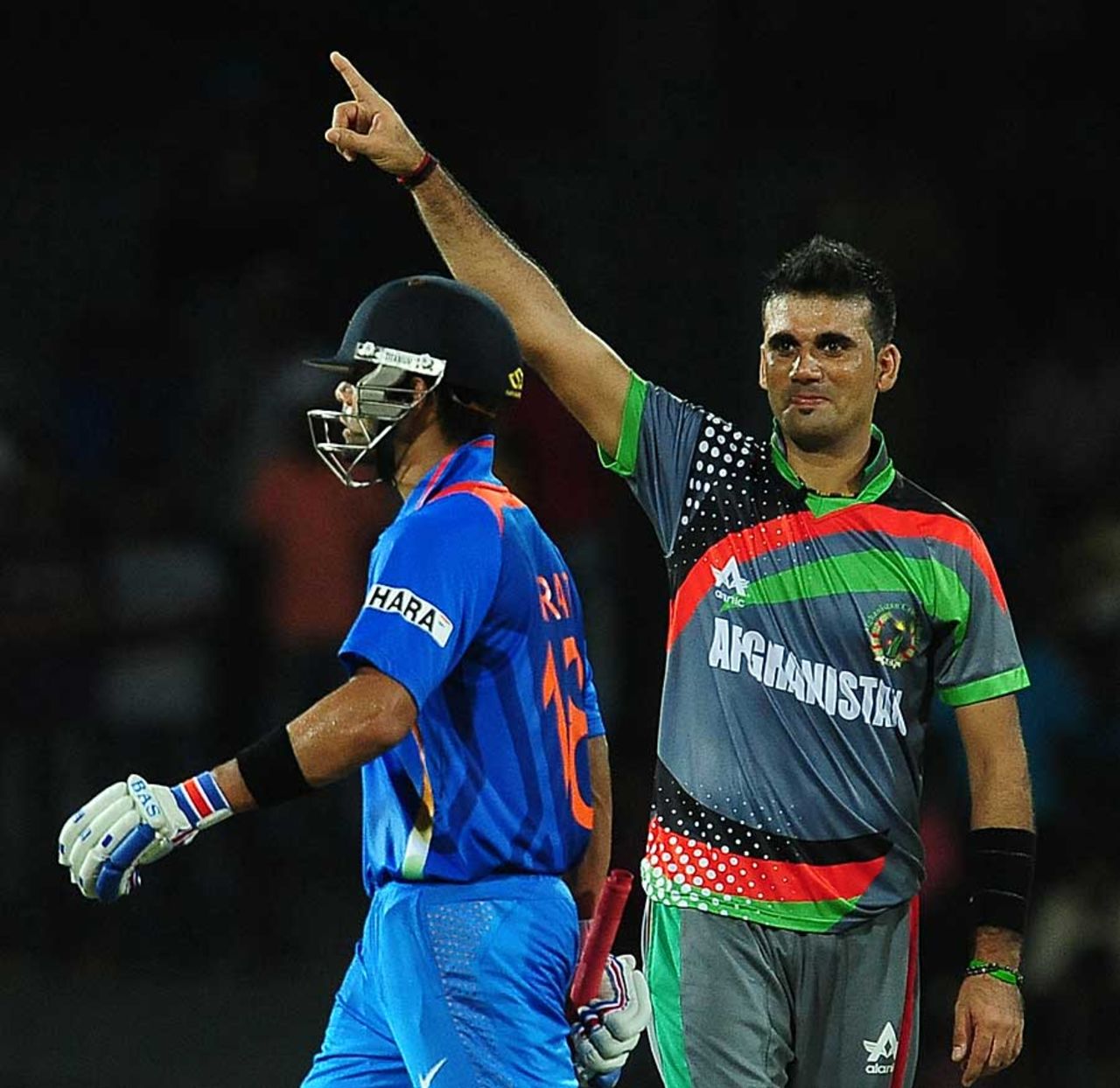 Dawlat Zadran gives Virat Kohli a send-off, Afghanistan v India, World T20, Group A, Colombo, September, 19, 2012