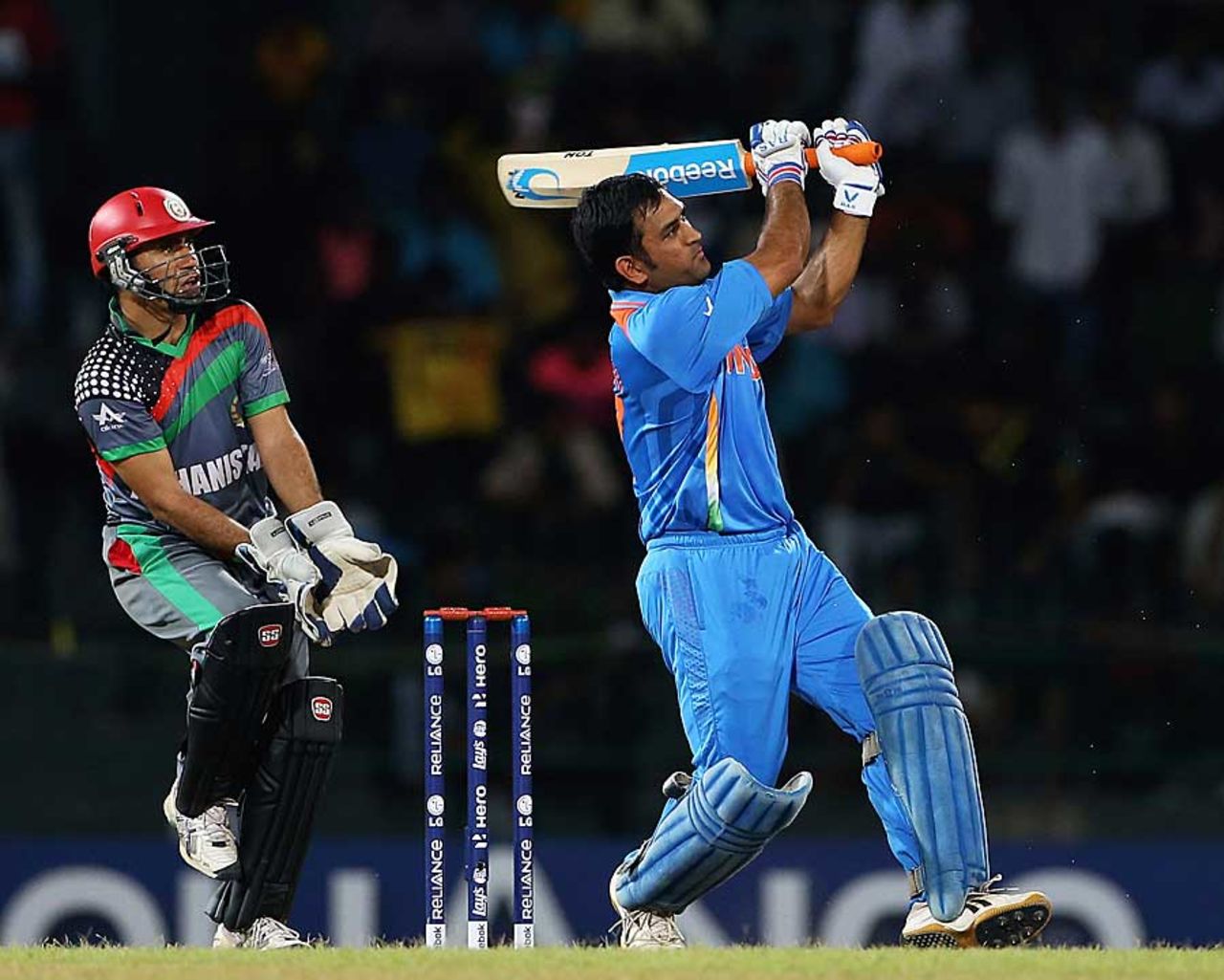 MS Dhoni hit a few big blows towards the end of India's innings, Afghanistan v India, World T20, Group A, Colombo, September, 19, 2012