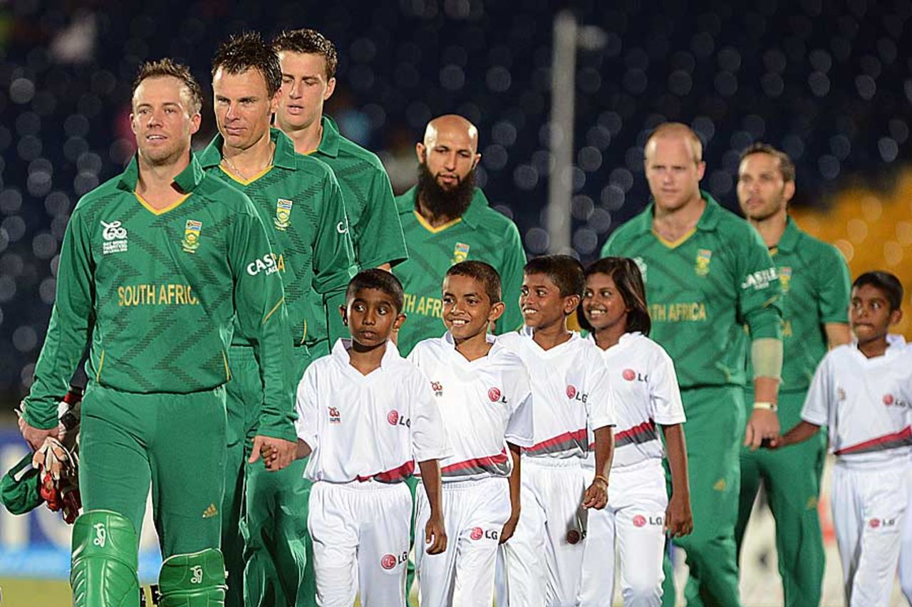 South Africa make their way out for the national anthems, South Africa v Zimbabwe, World T20 2012, Group C, Hambantota, September 20, 2012