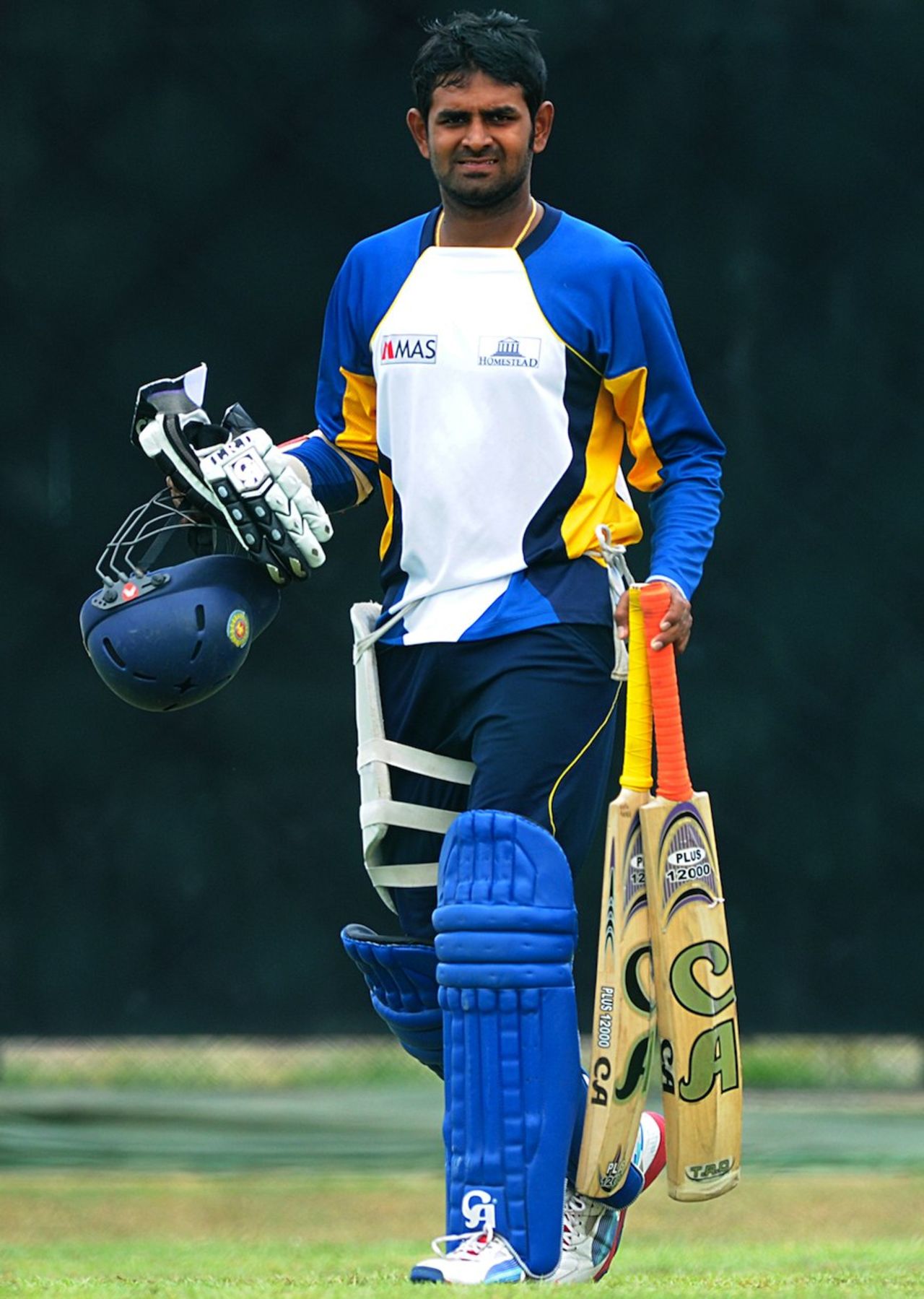 Lahiru Thirimanne heads for a net session, World Twenty20, Hambantota, September 21, 2012
