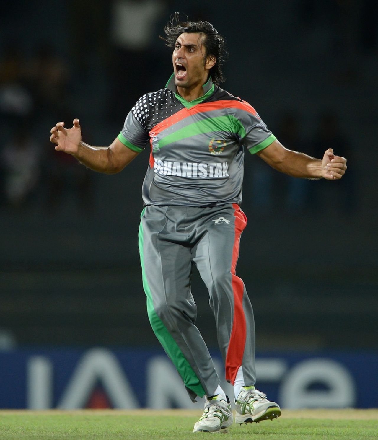 Shapoor Zadran celebrates the first England wicket, Afghanistan v England, World Twenty20 2012, Group A, Colombo, September 21, 2012