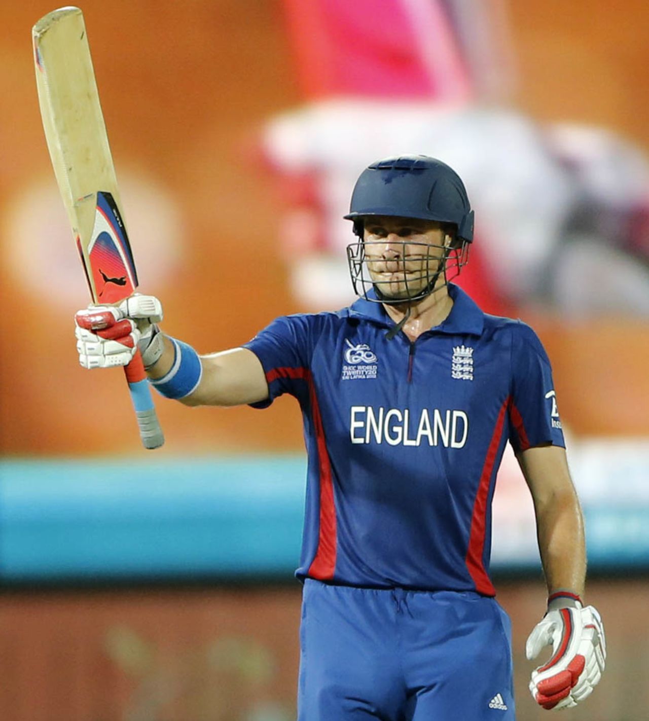 Luke Wright raises his bat after reaching fifty, Afghanistan v England, World Twenty20 2012, Group A, Colombo, September 21, 2012